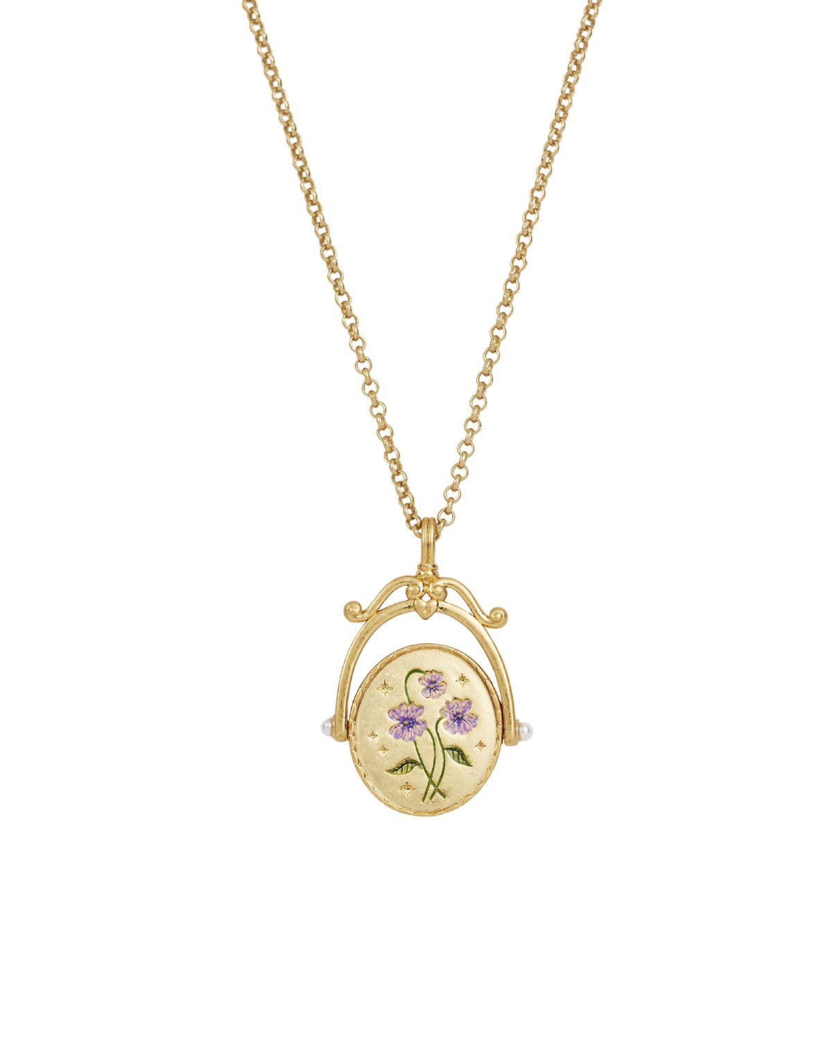 V Initial Violet Gold Spinner Necklace