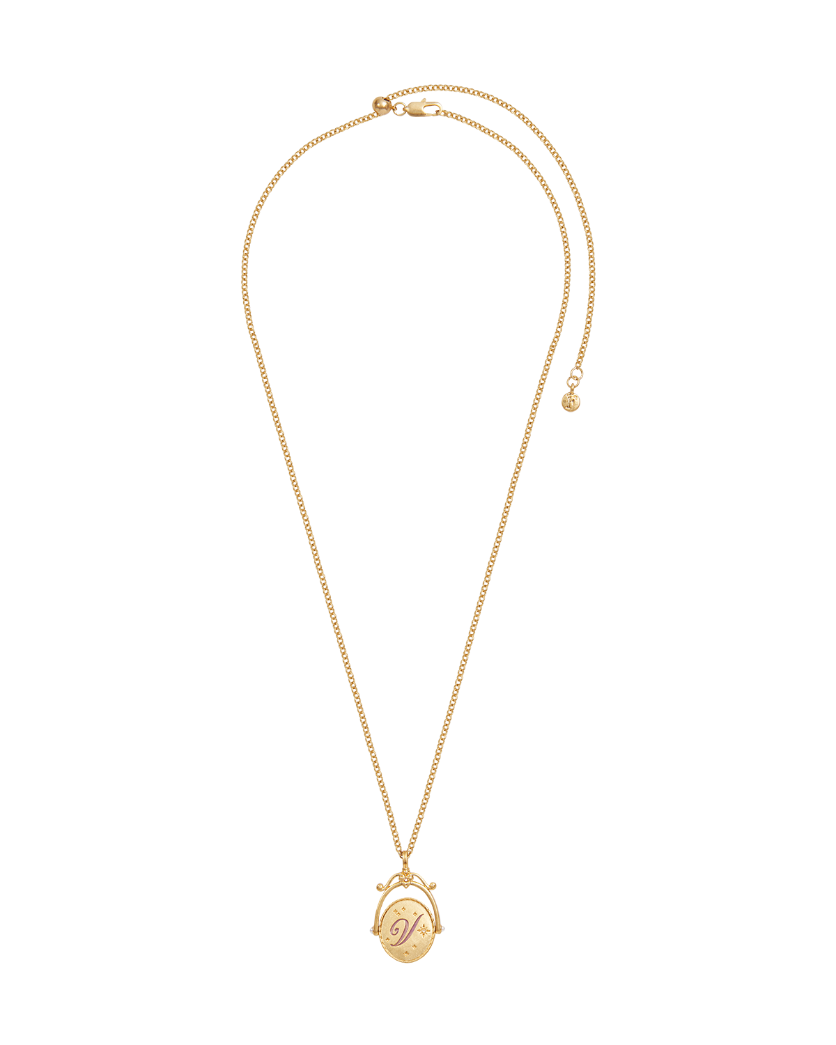 V Initial Violet Gold Spinner Necklace