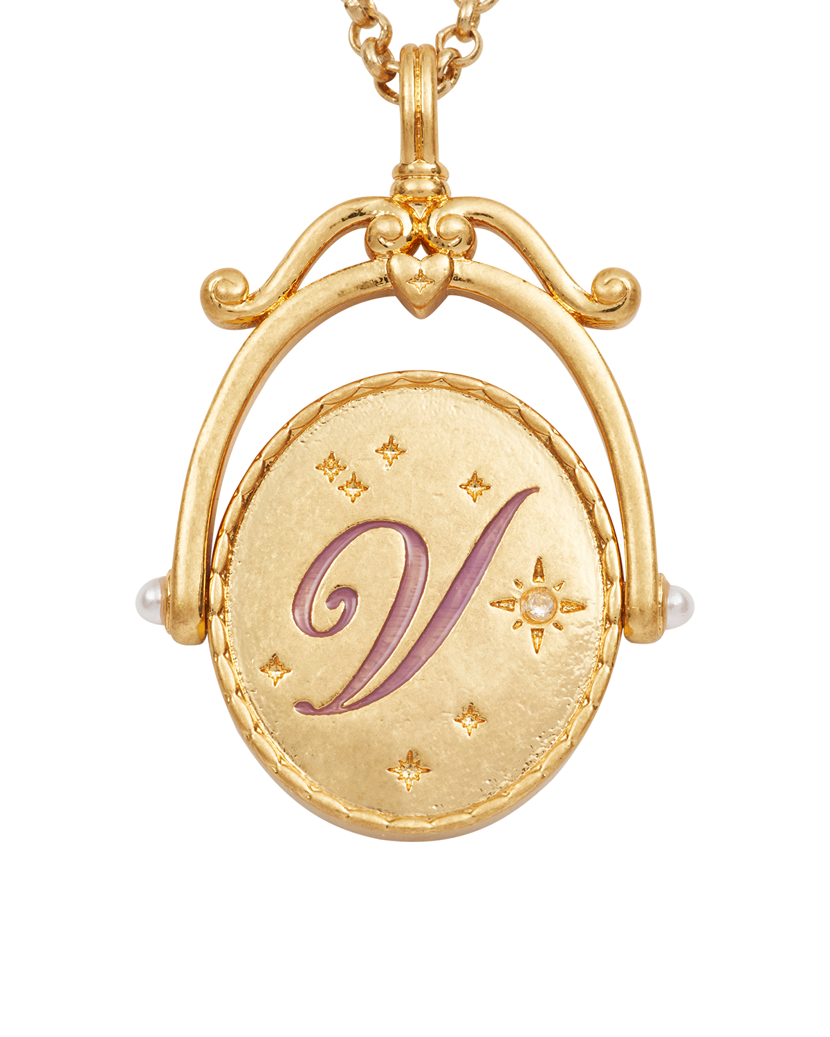 V Initial Violet Gold Spinner Necklace