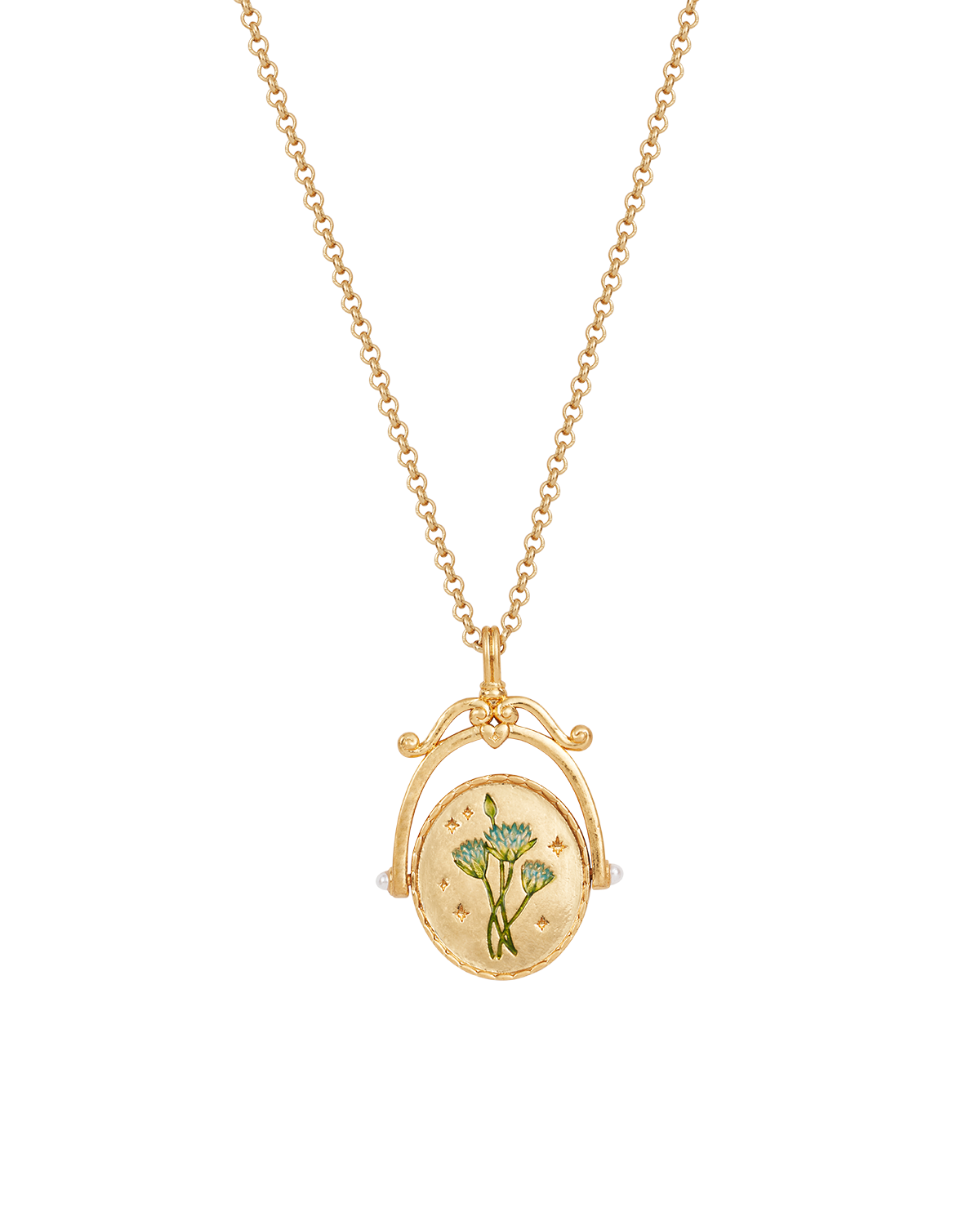 W Initial Water Lily Gold Spinner Necklace