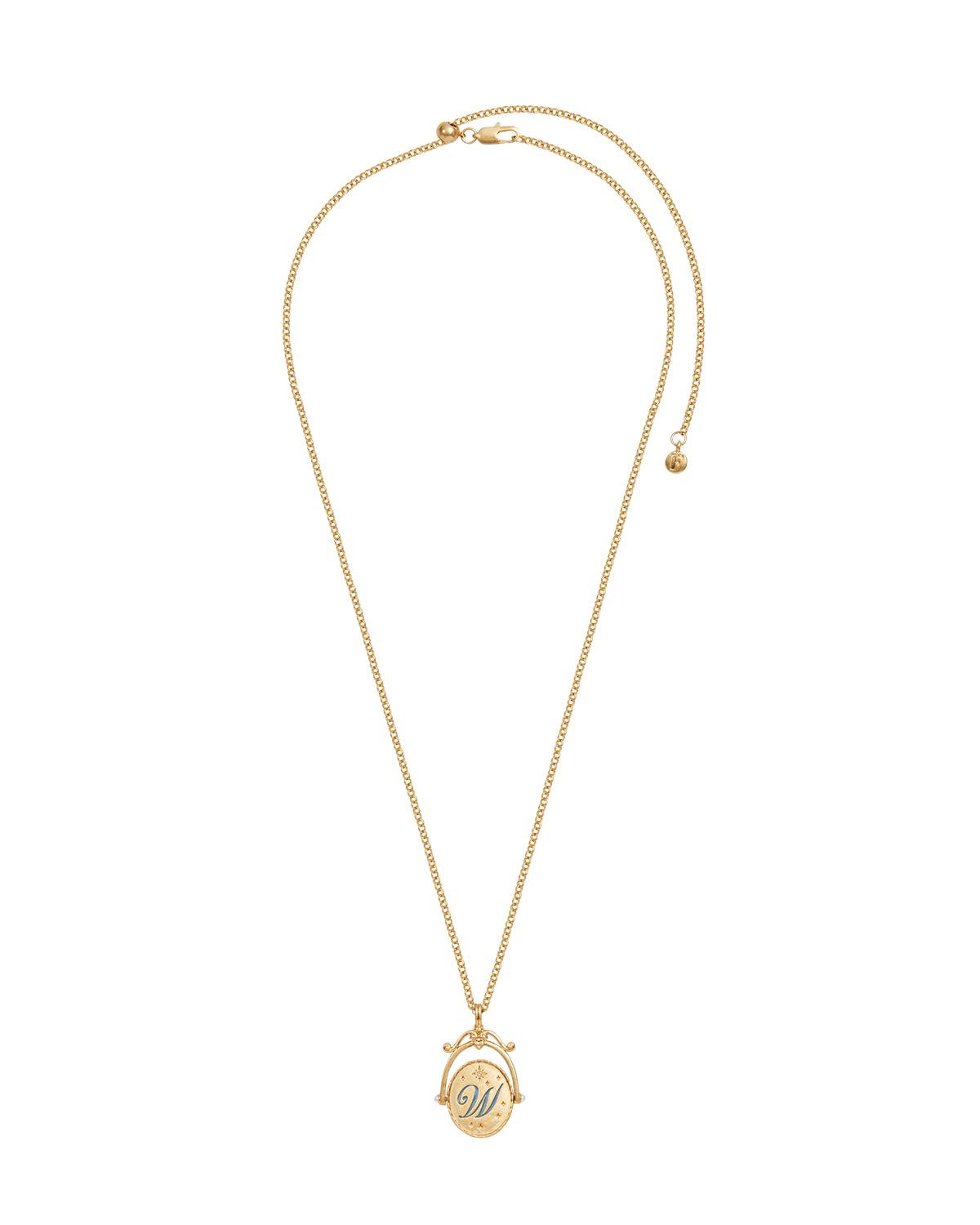 W Initial Water Lily Gold Spinner Necklace