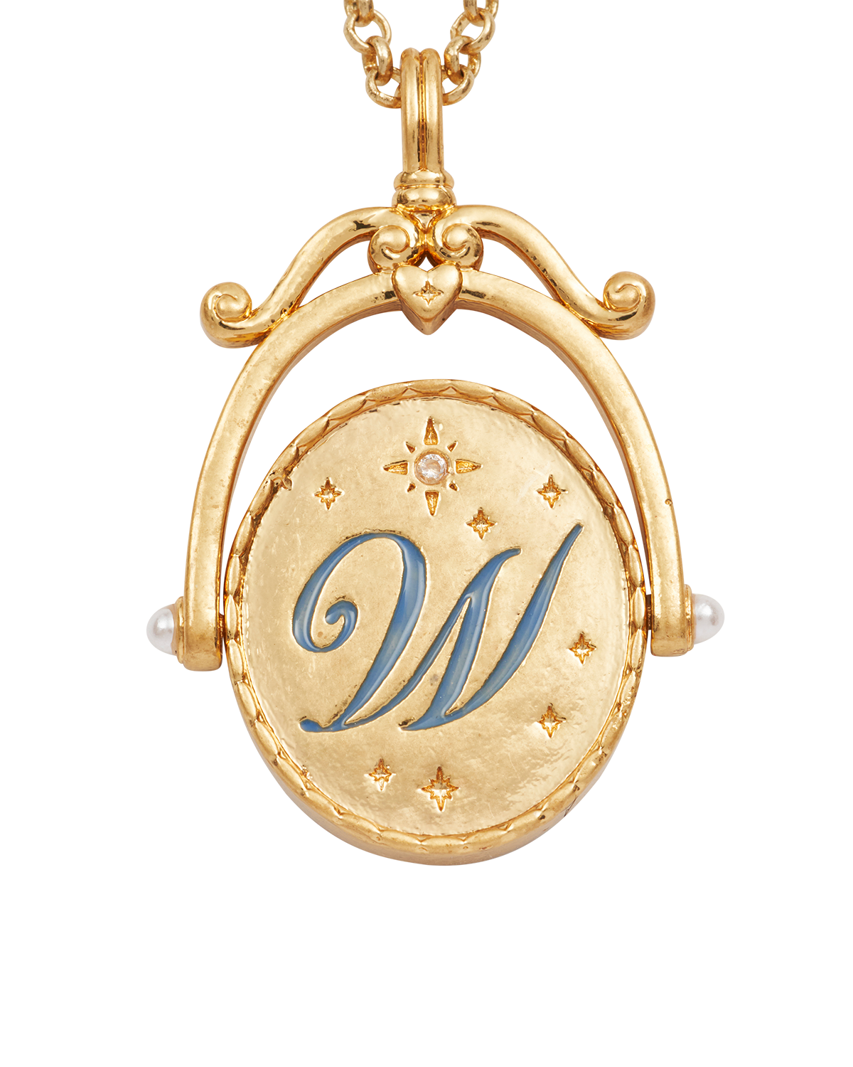 W Initial Water Lily Spinner Necklace