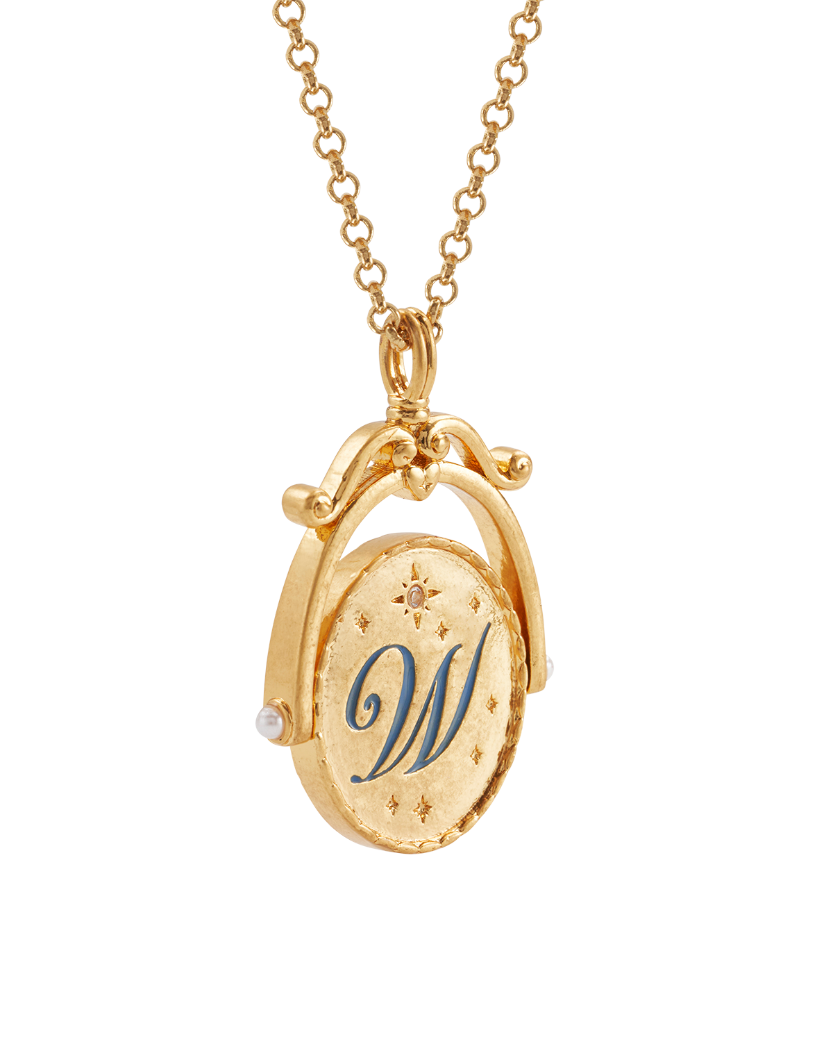 W Initial Water Lily Gold Spinner Necklace