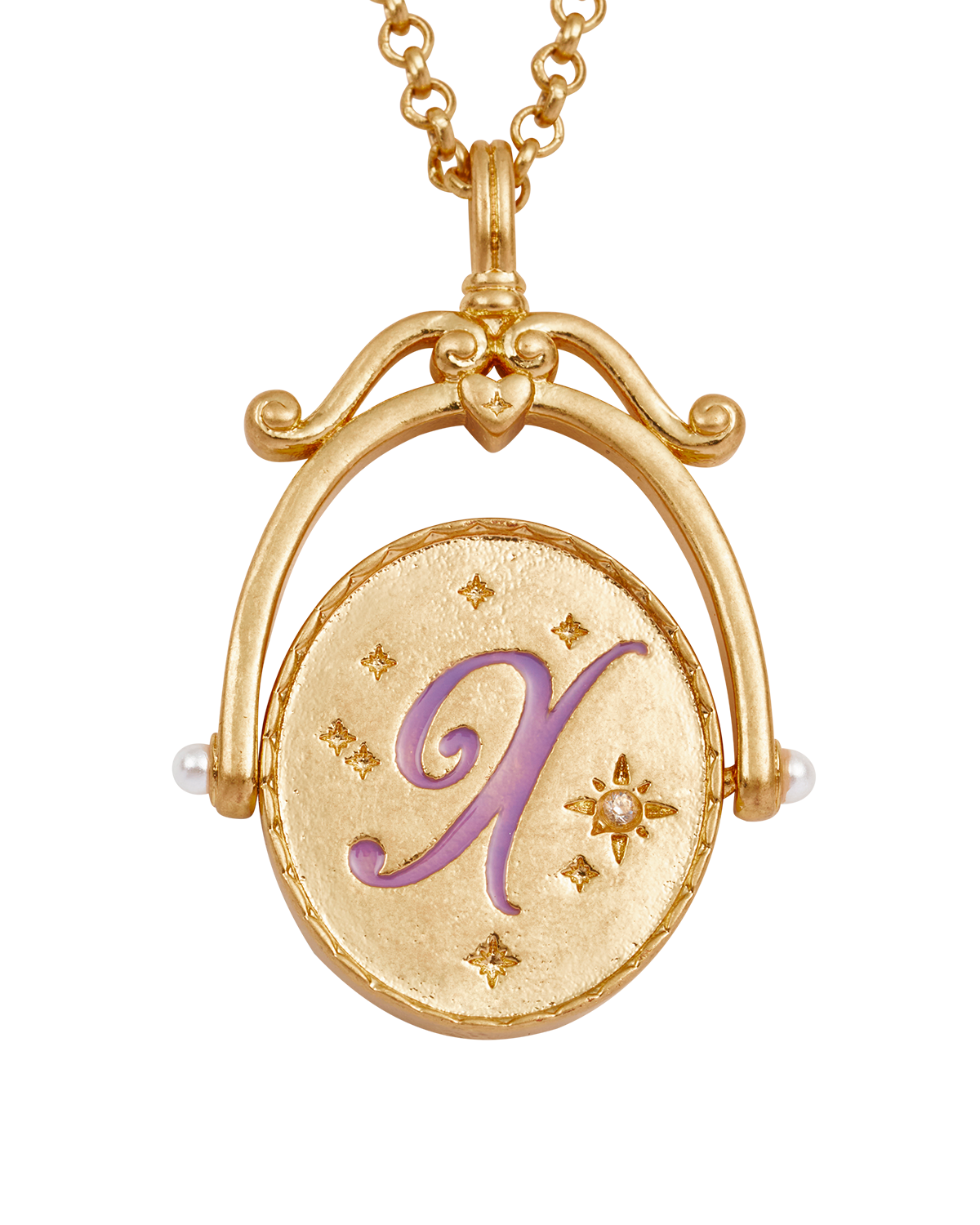 X Initial Xeranthemum Gold Spinner Necklace