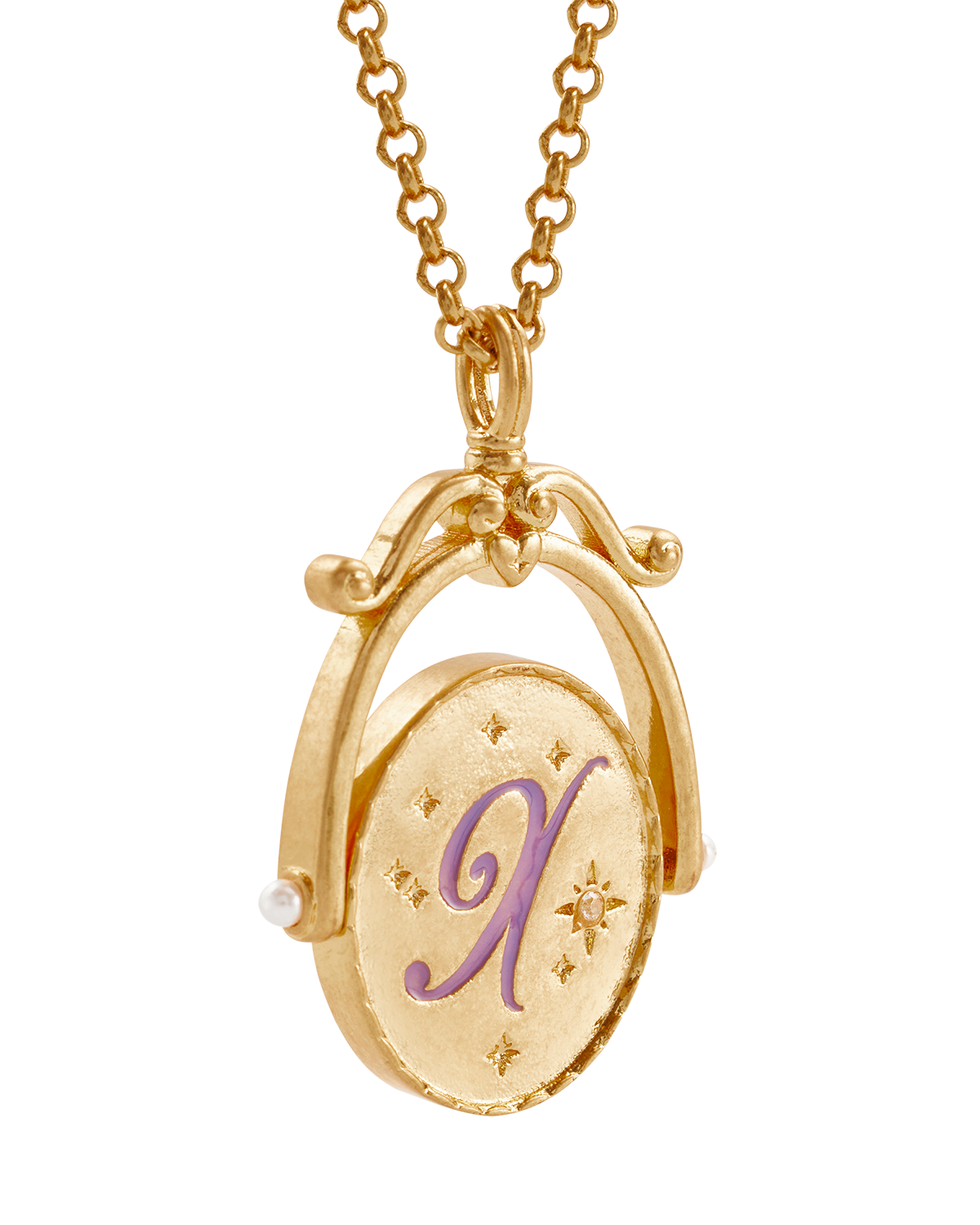 X Initial Xeranthemum Gold Spinner Necklace