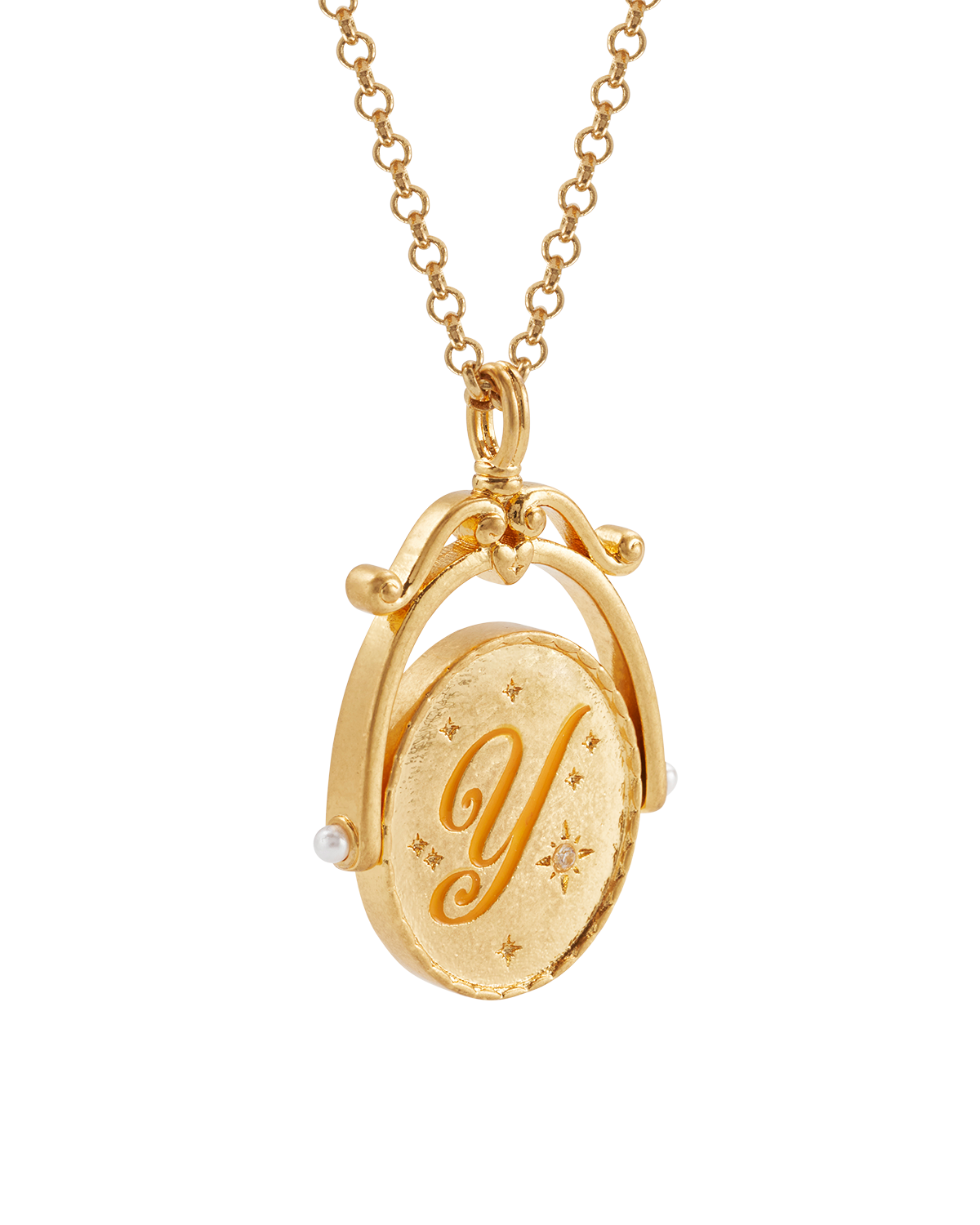 Y Initial Yarrow Gold Spinner Necklace