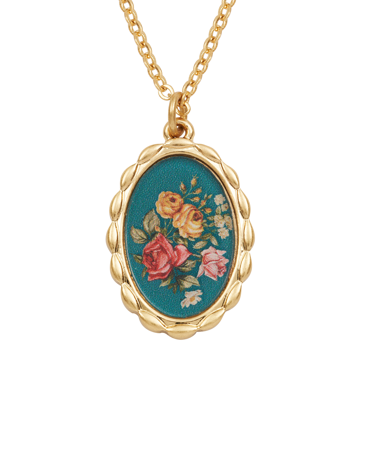 Gold Roses Vintage Framed Necklace