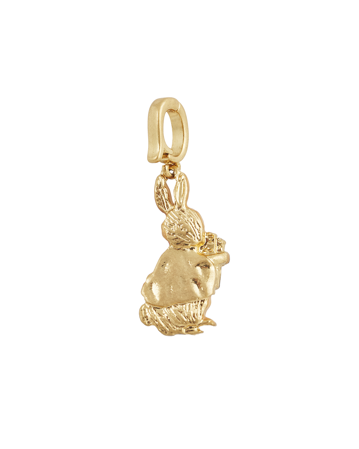 Gold bunny charm on a white background