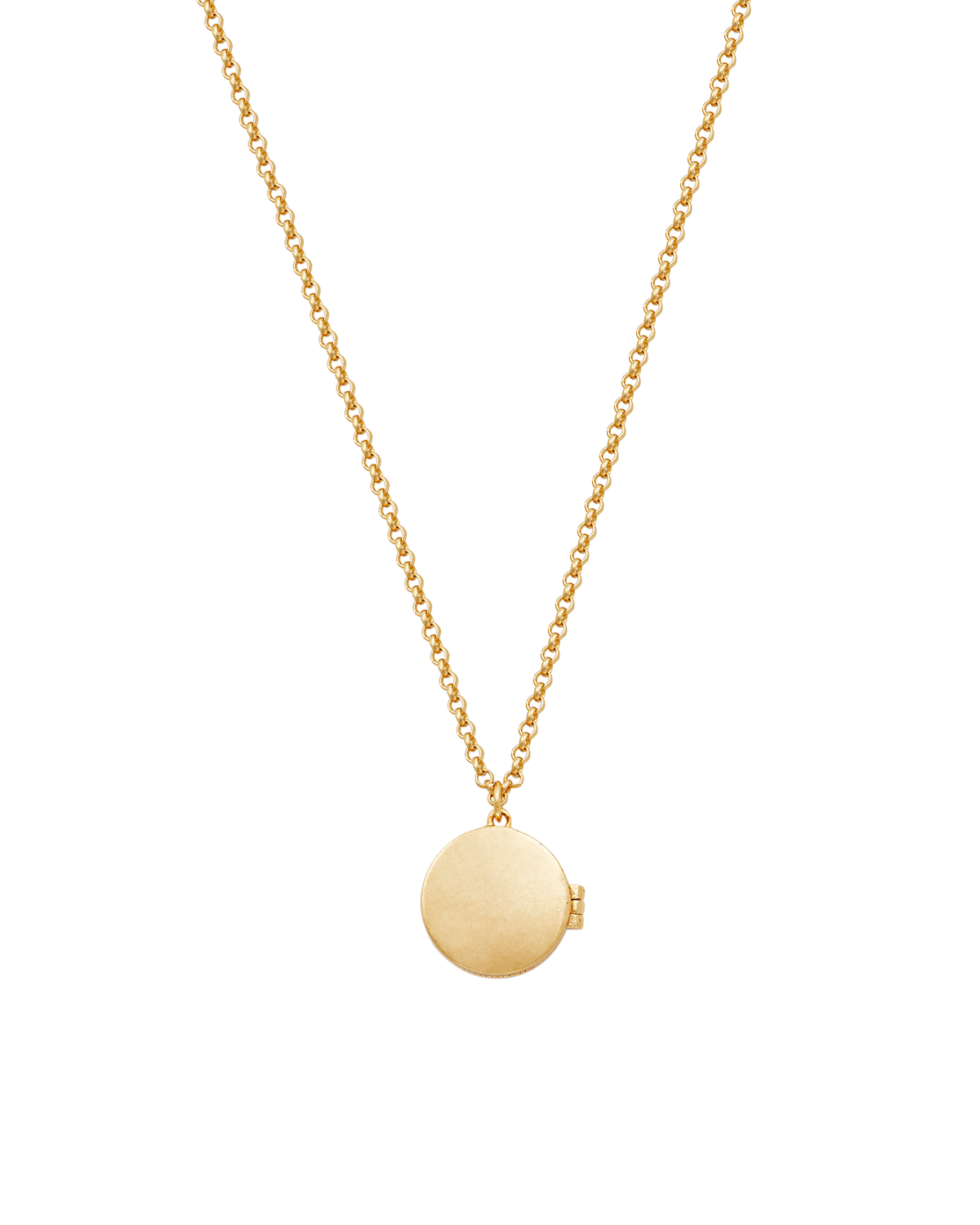 Gold Sun Locket Necklace featuring a circular locket design with a gold-toned chain, perfect for cherished memories.