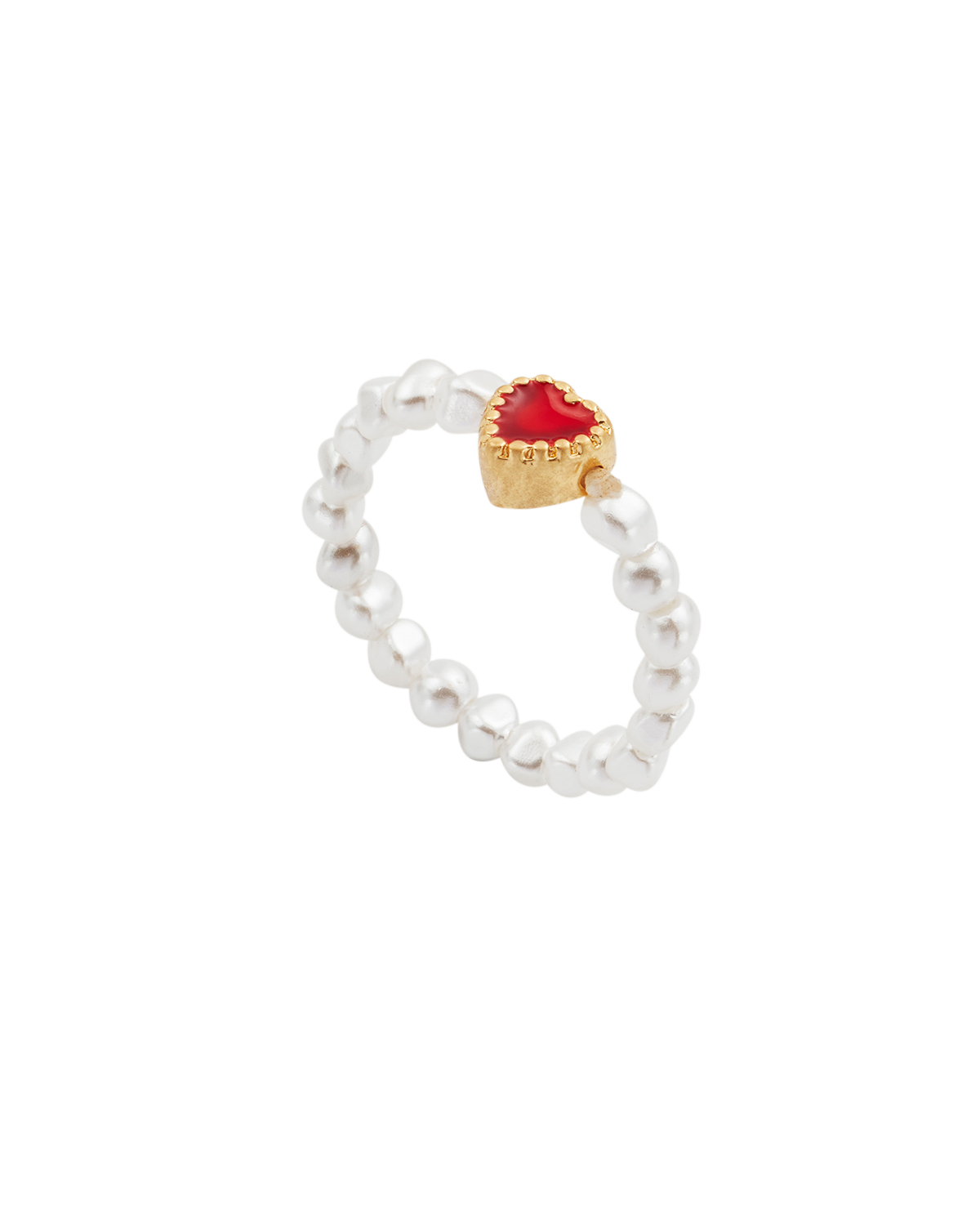 Ring with a red gemstone and pearls on a white background