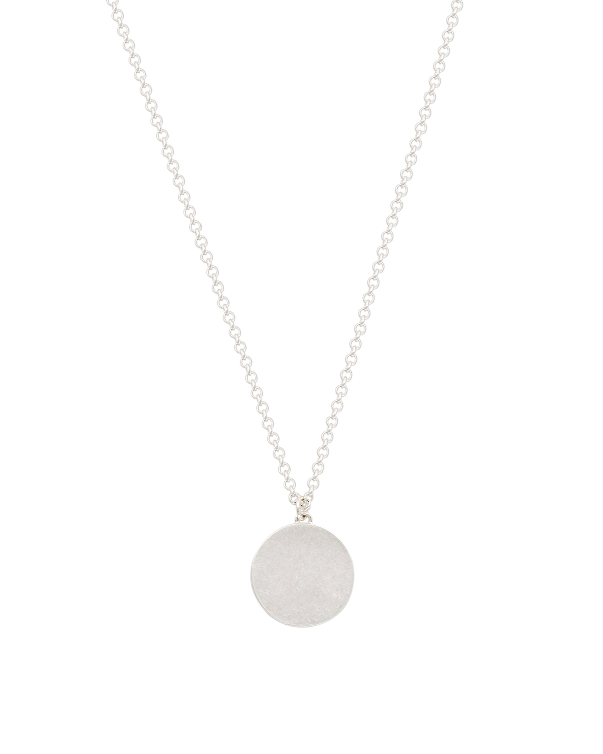 Necklace with a round silver pendant on a white background