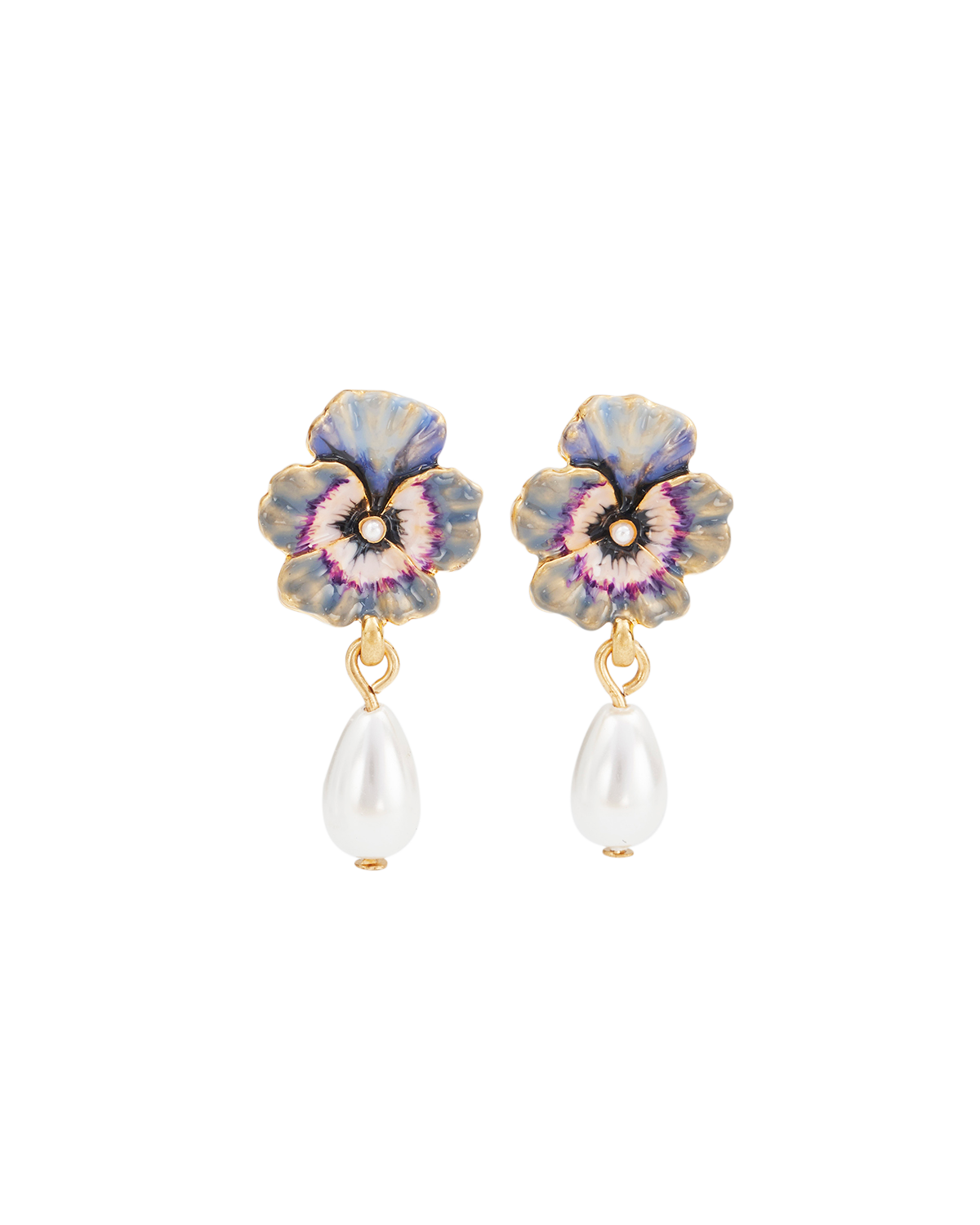 Pansy & Pearl Drop Stud Earrings