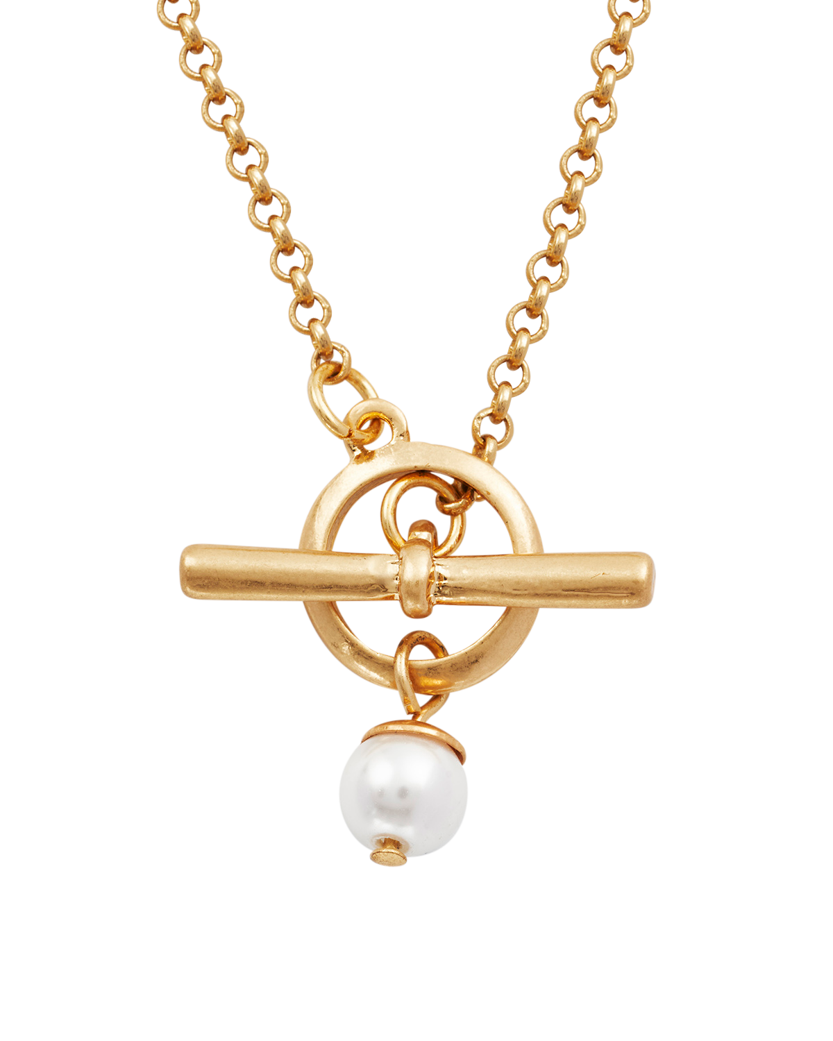 Gold Pansy & Pearl Toggle Necklace