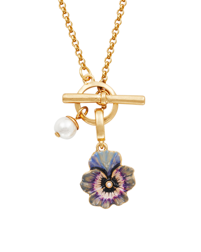 Pansy motif gold toggle necklace
