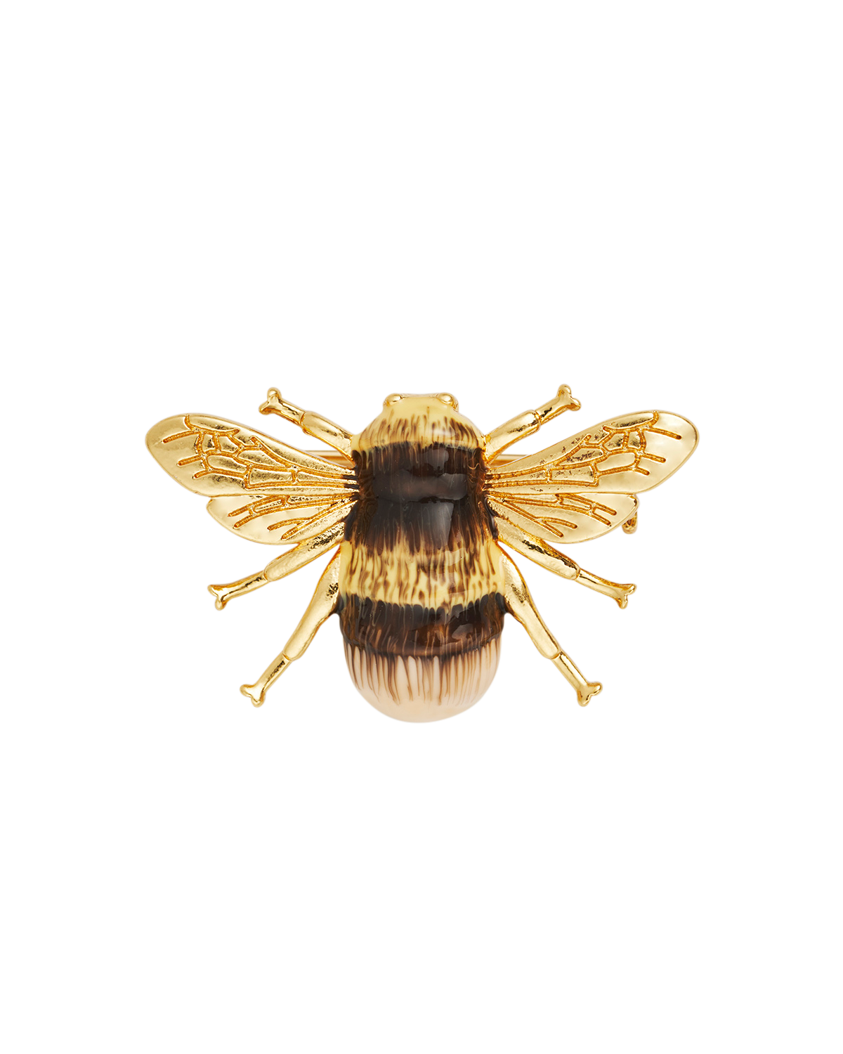 Gold bee-shaped object on a white background