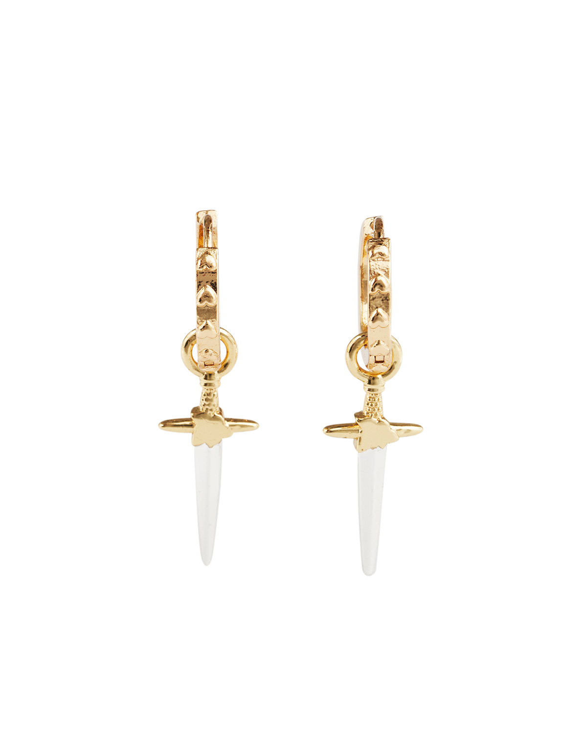 Gold Rose & Dagger Huggie Earrings