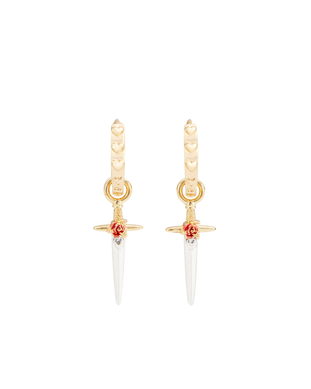 Gold Rose & Dagger Huggie Earrings