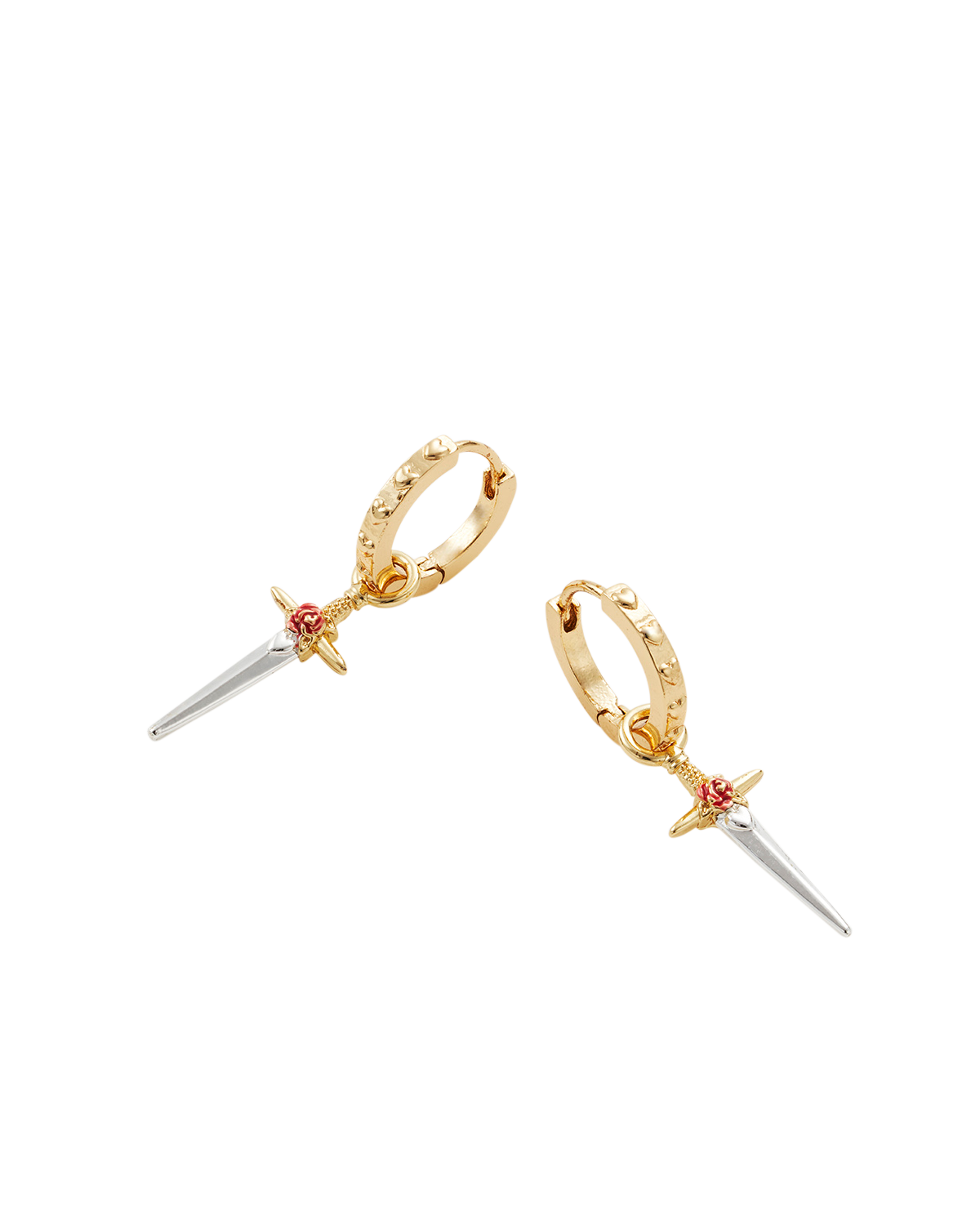 Gold Rose & Dagger Huggie Earrings