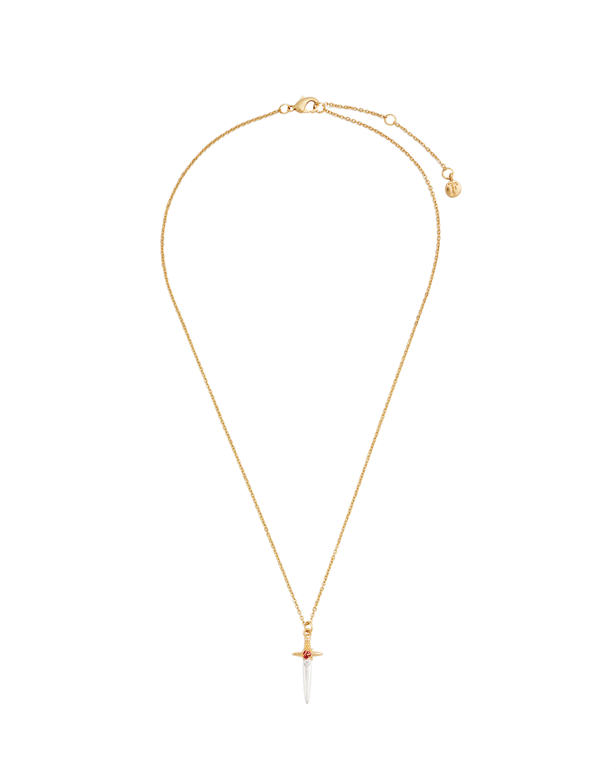 Gold necklace with a small cross pendant on a white background