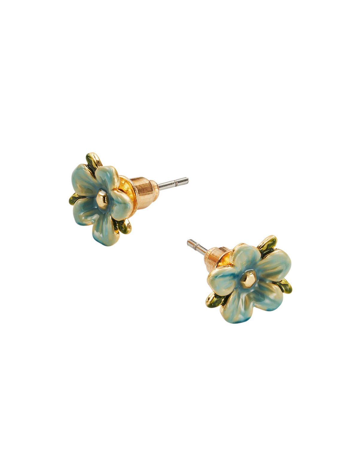 Floral earrings with gold accents on a white background