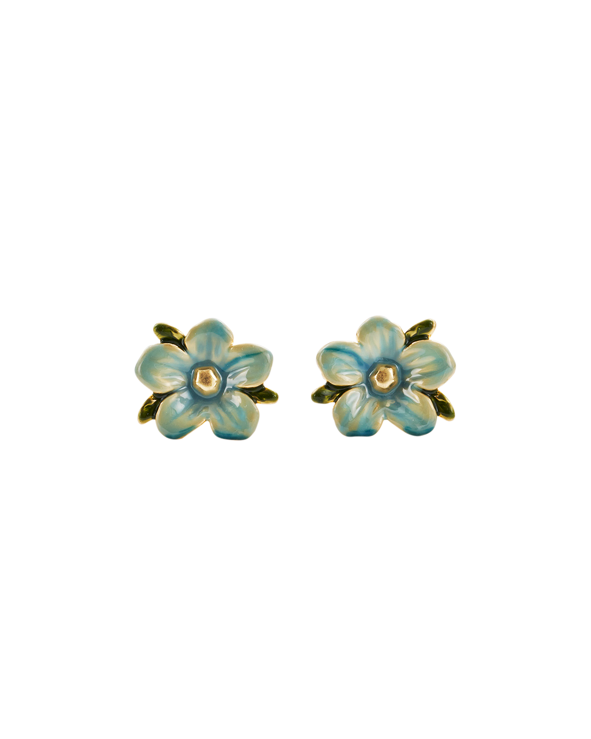 Pair of flower-shaped earrings on a white background