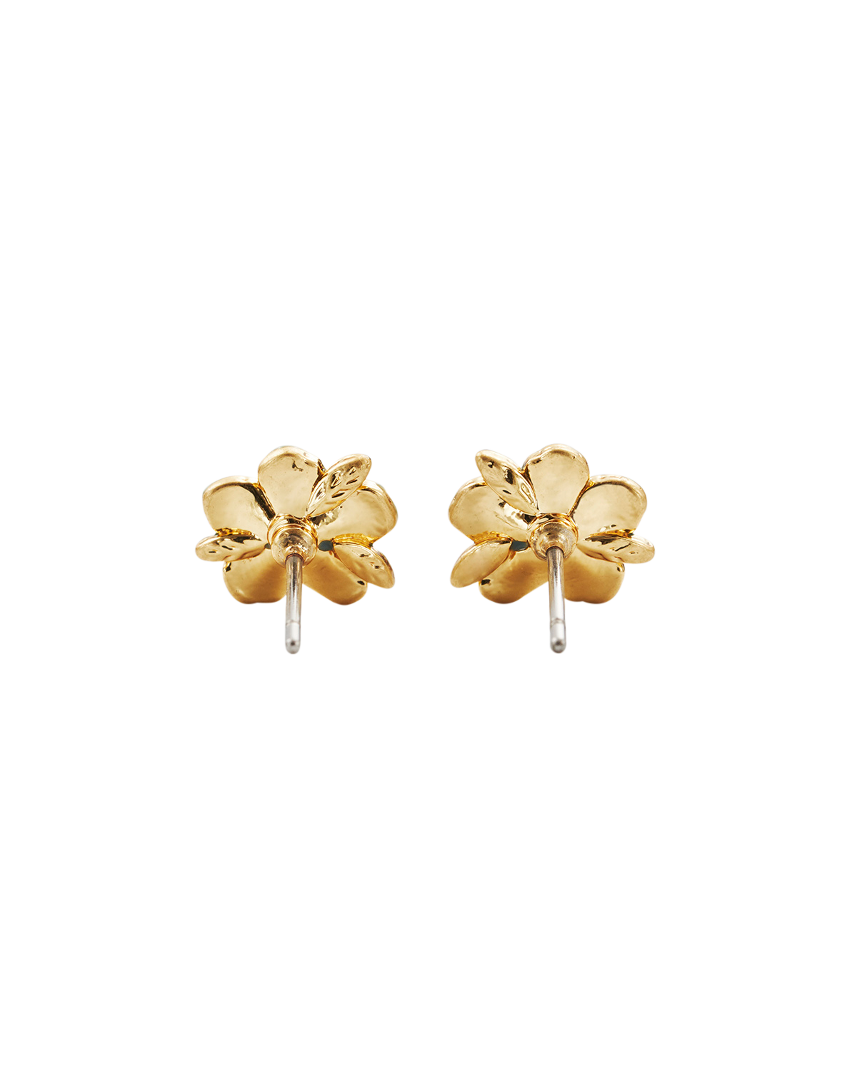 Gold flower-shaped earrings on a white background