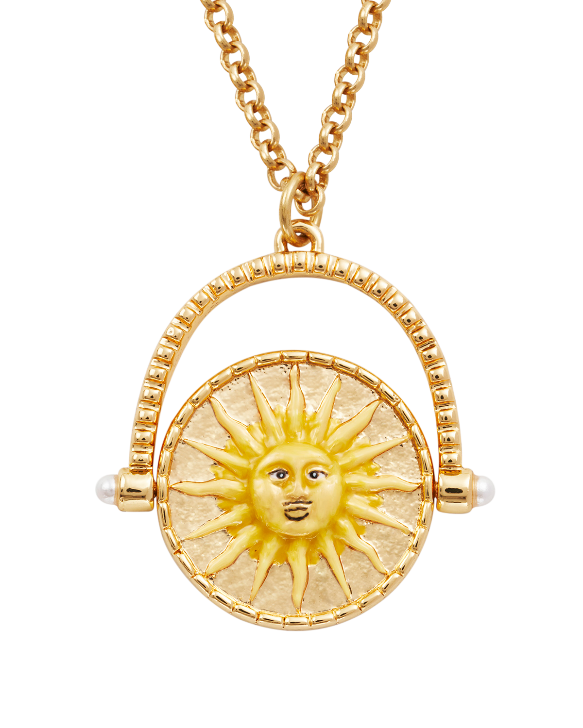 Gold Sun & Moon Spinner Necklace on a white background