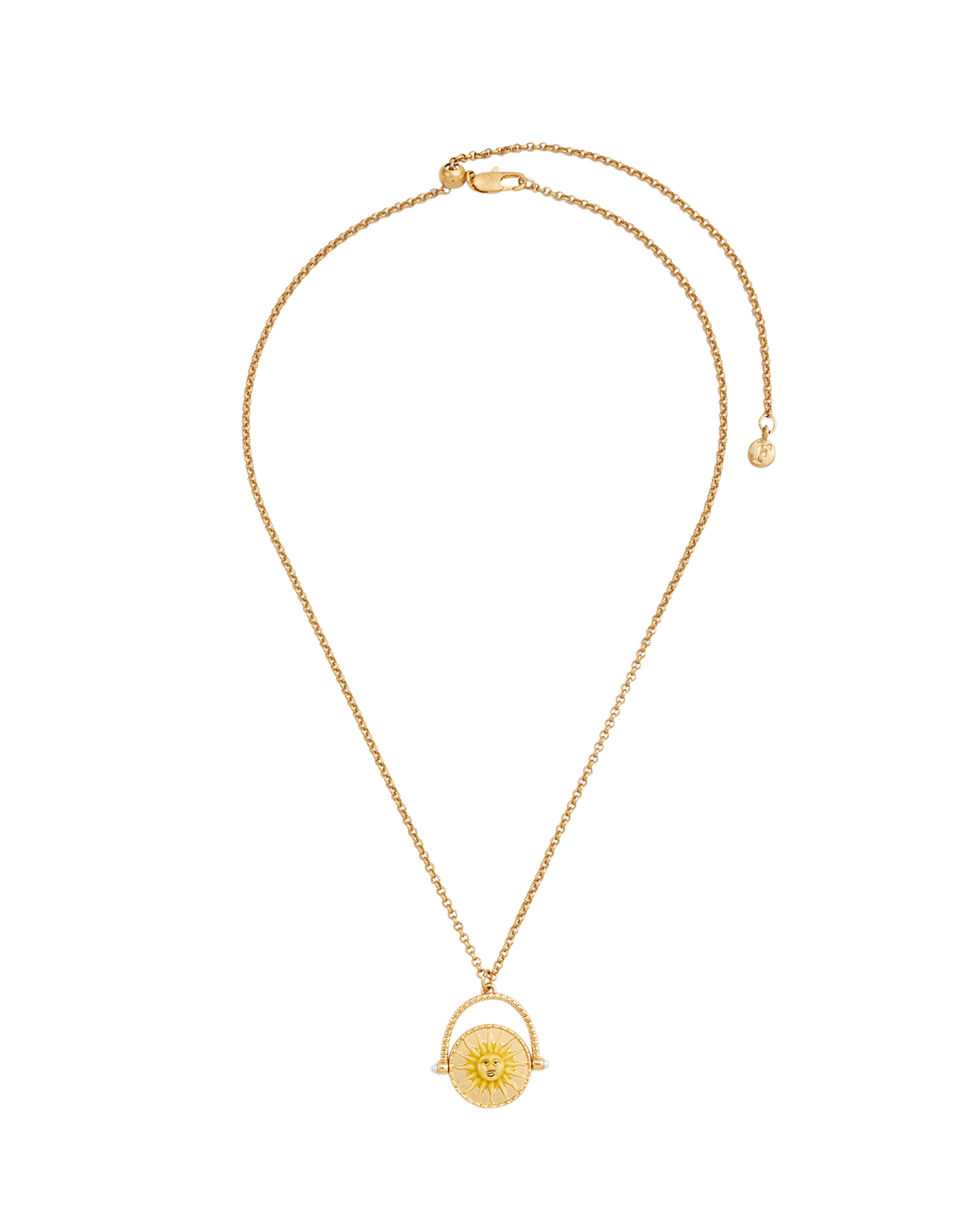 Gold Sun & Moon Spinner Necklace on a white background