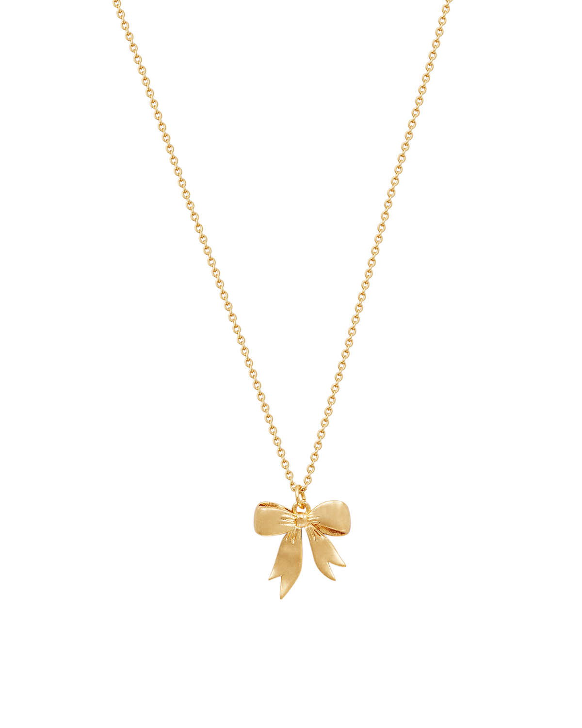 Gold Forget Me Not Bow Pendant Necklace on a white background