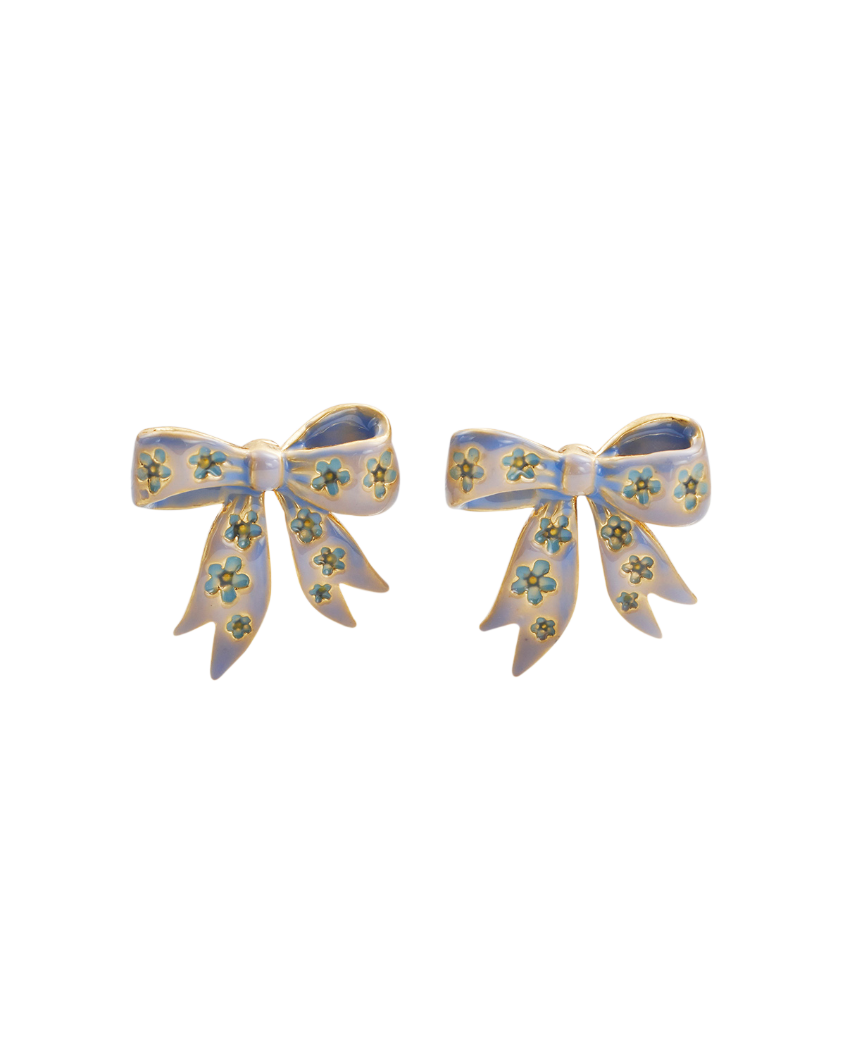 Gold Forget Me Not Bow Stud Earrings on a white background