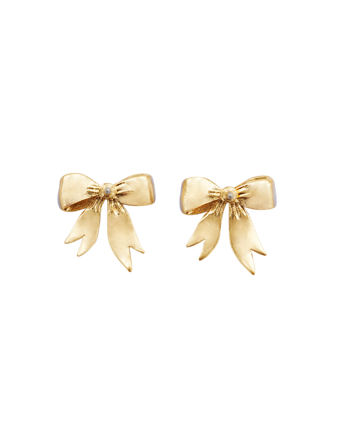 Gold Forget Me Not Bow Stud Earrings on a white background