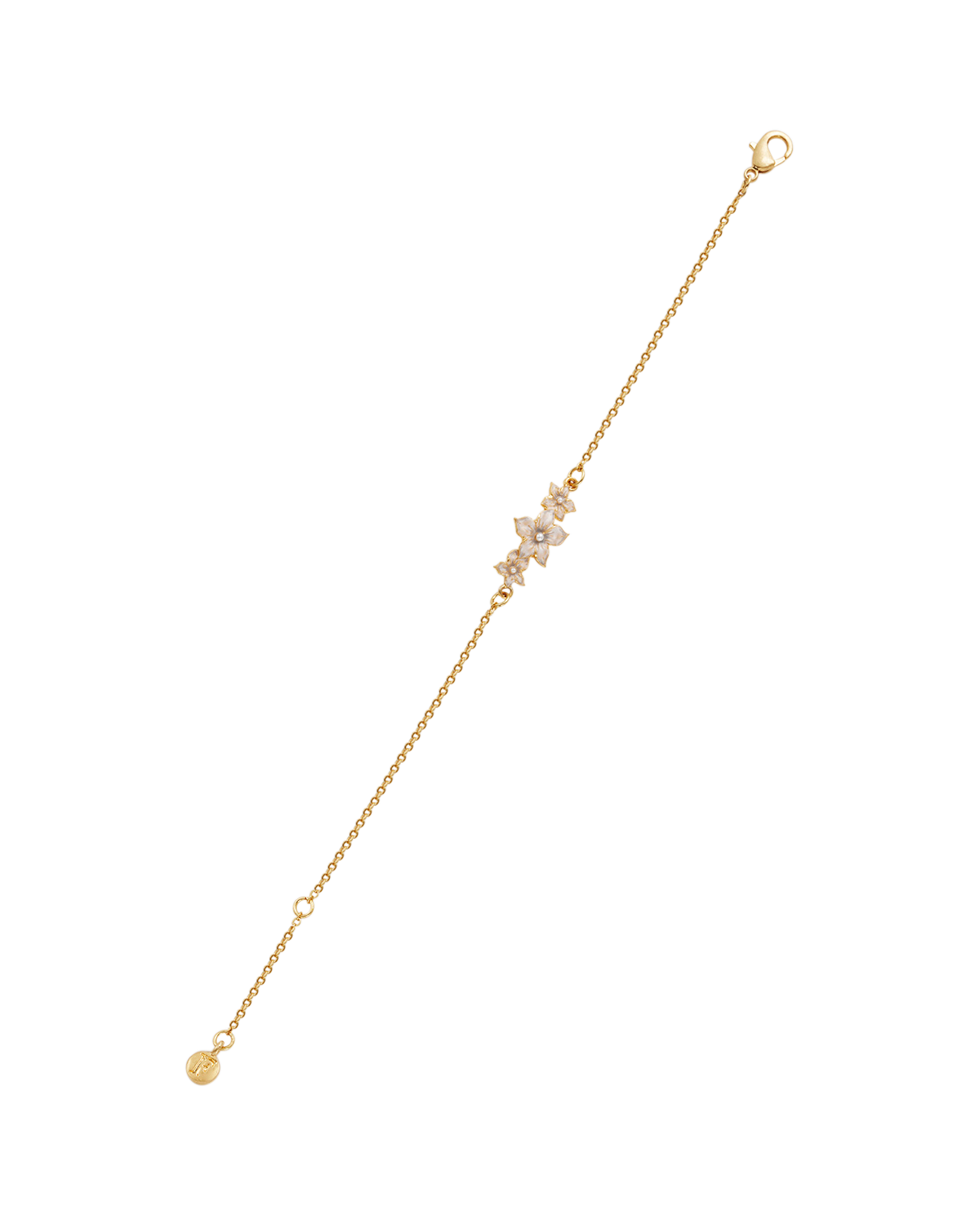 Gold bracelet with small pearls on a white background