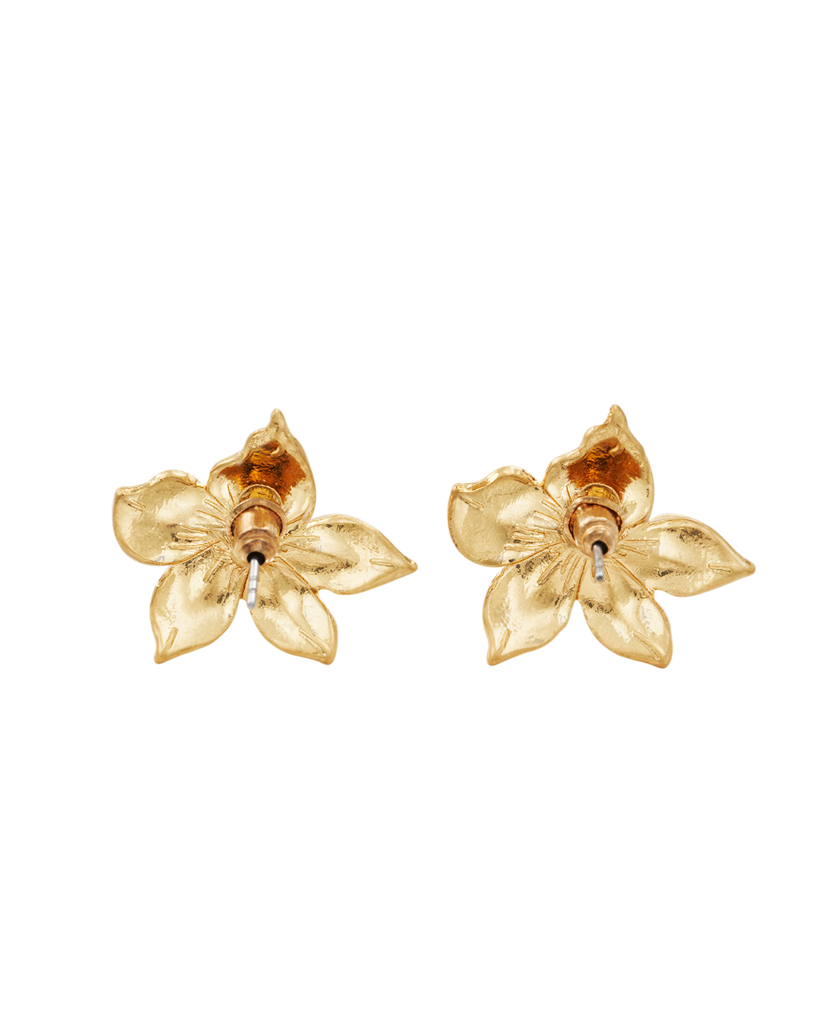 Gold Jasmine & Pearl Oversized Stud Earrings on a white background