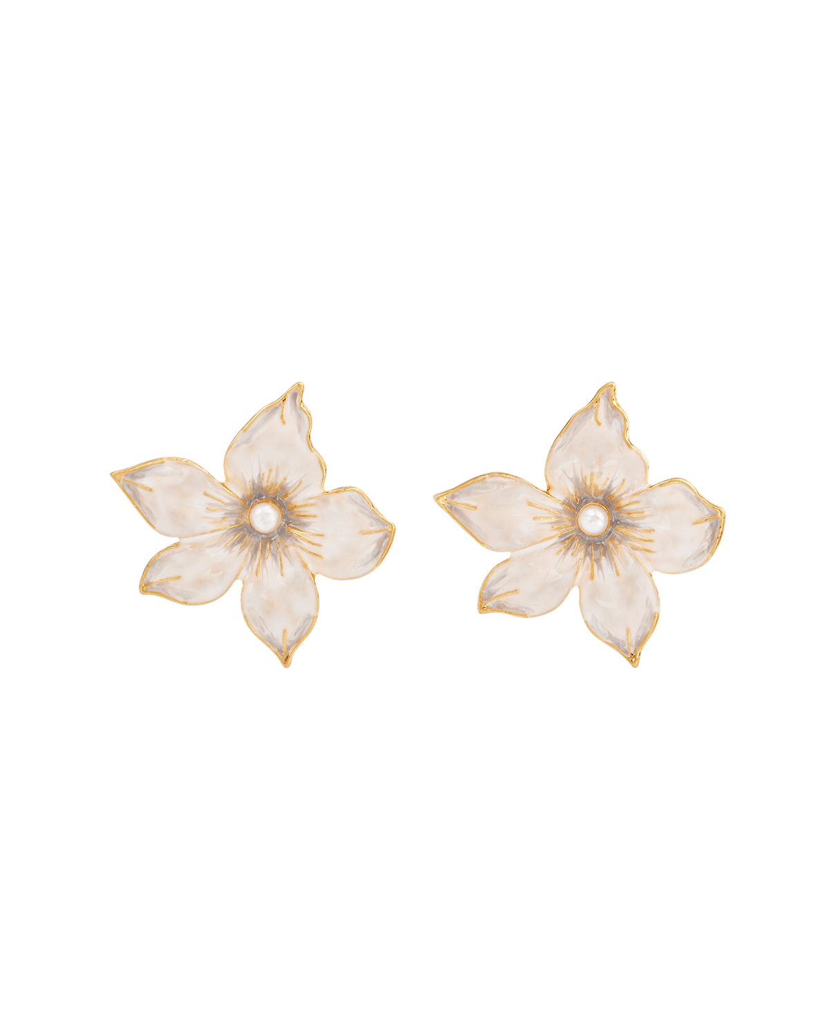 Gold Jasmine & Pearl Oversized Stud Earrings on a white background