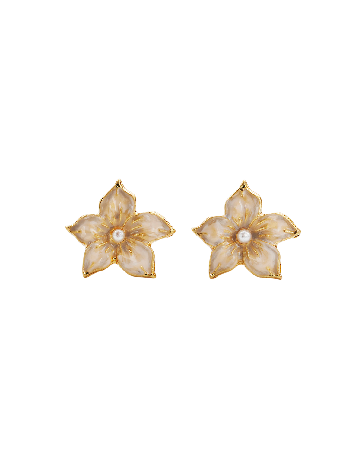 Gold Jasmine & Pearl Stud Earrings on a white background