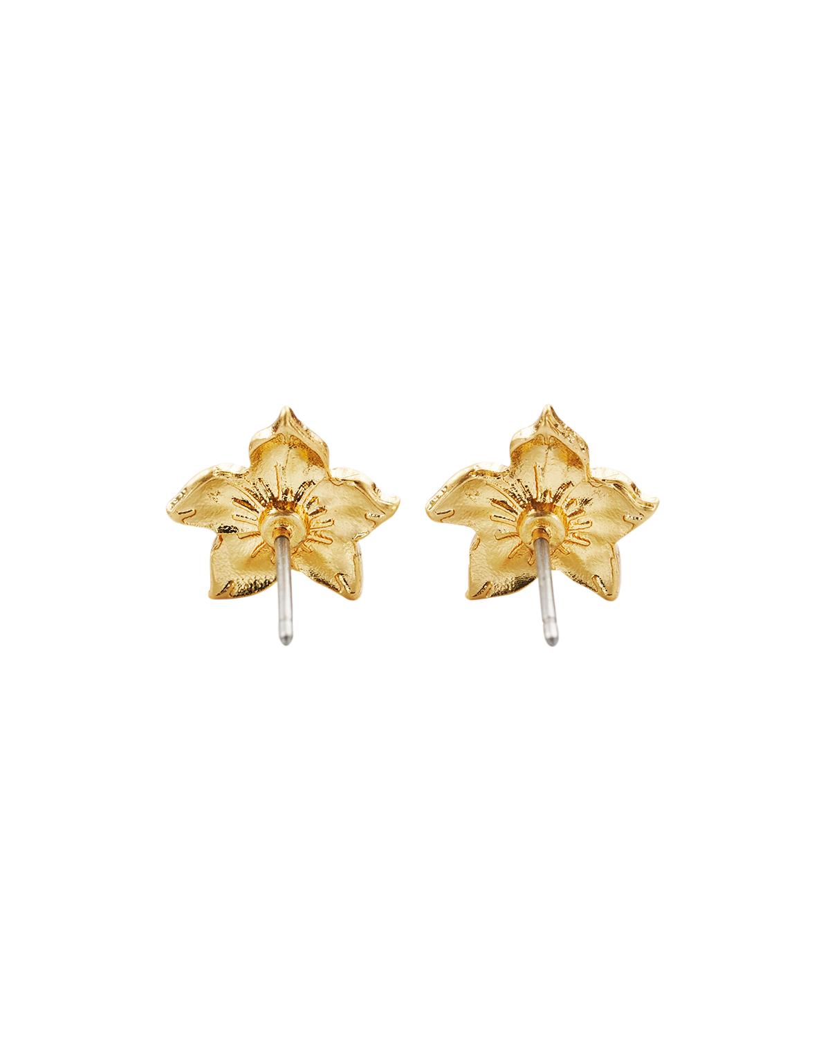 Gold Jasmine & Pearl Stud Earrings on a white background
