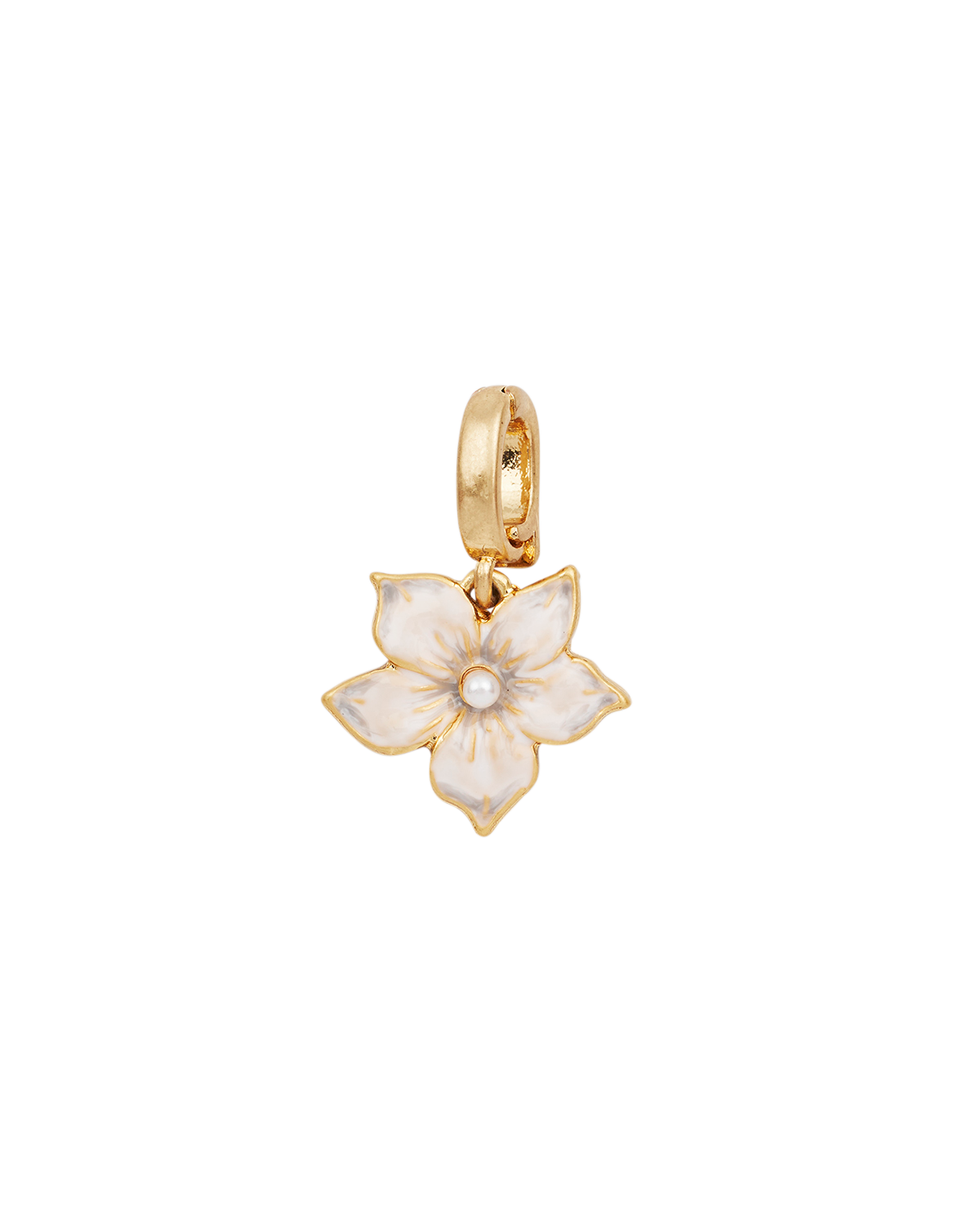 Gold Jasmine & Pearl Charm on a white background