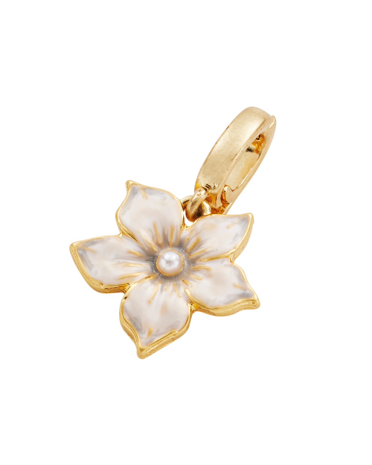 Gold Jasmine & Pearl Charm on a white background