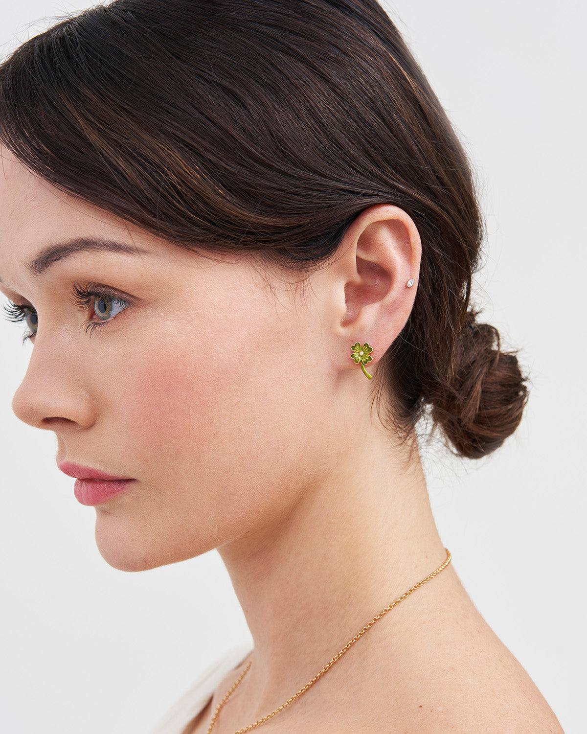 Gold Lucky Clover & Pearl Stud Earrings