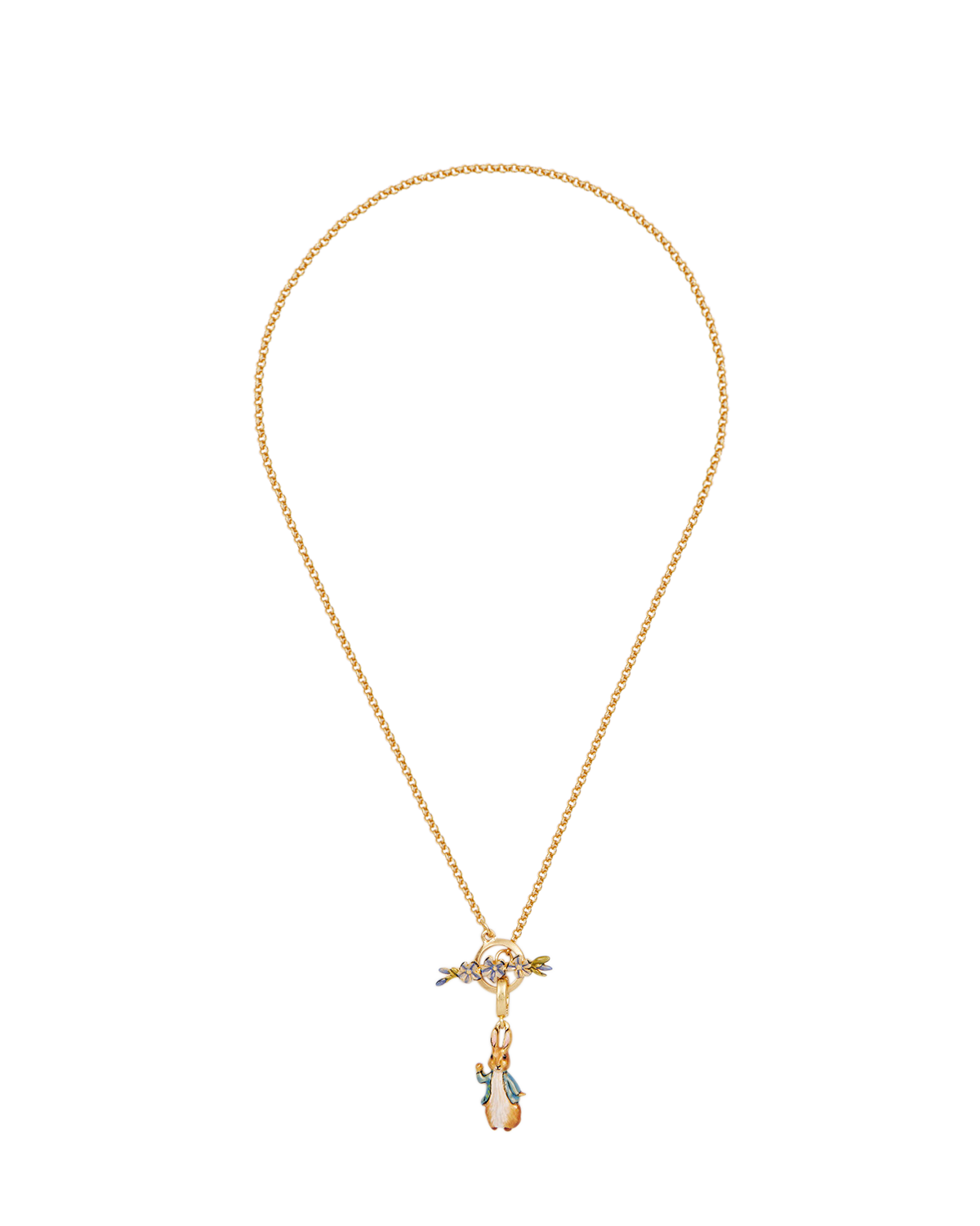 gold chain necklace with peter rabbit enamel pendant