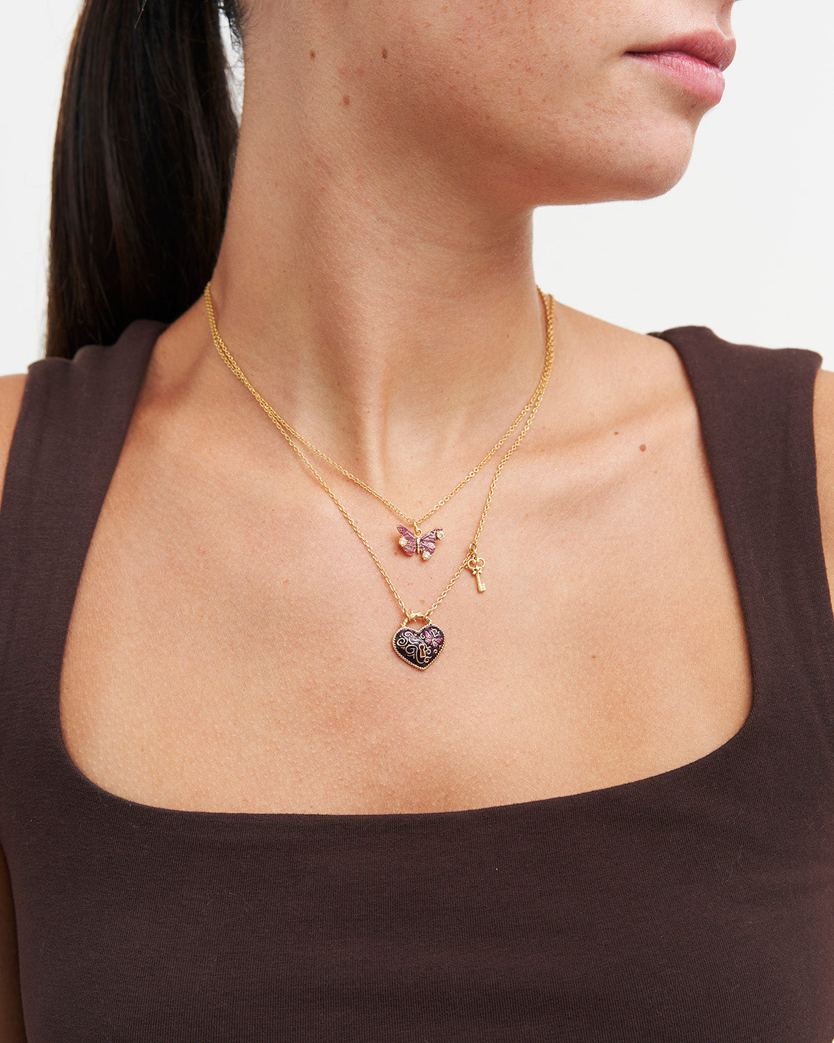 Eve Heart Lock & Key Necklace in Gold