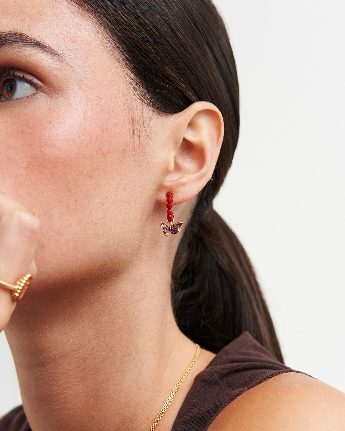 Hera Butterfly Charm Hoop Earrings in Gold