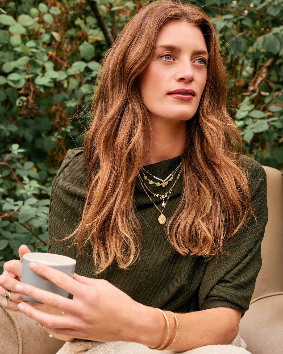 Ivy & Pearl Necklace in Gold styled