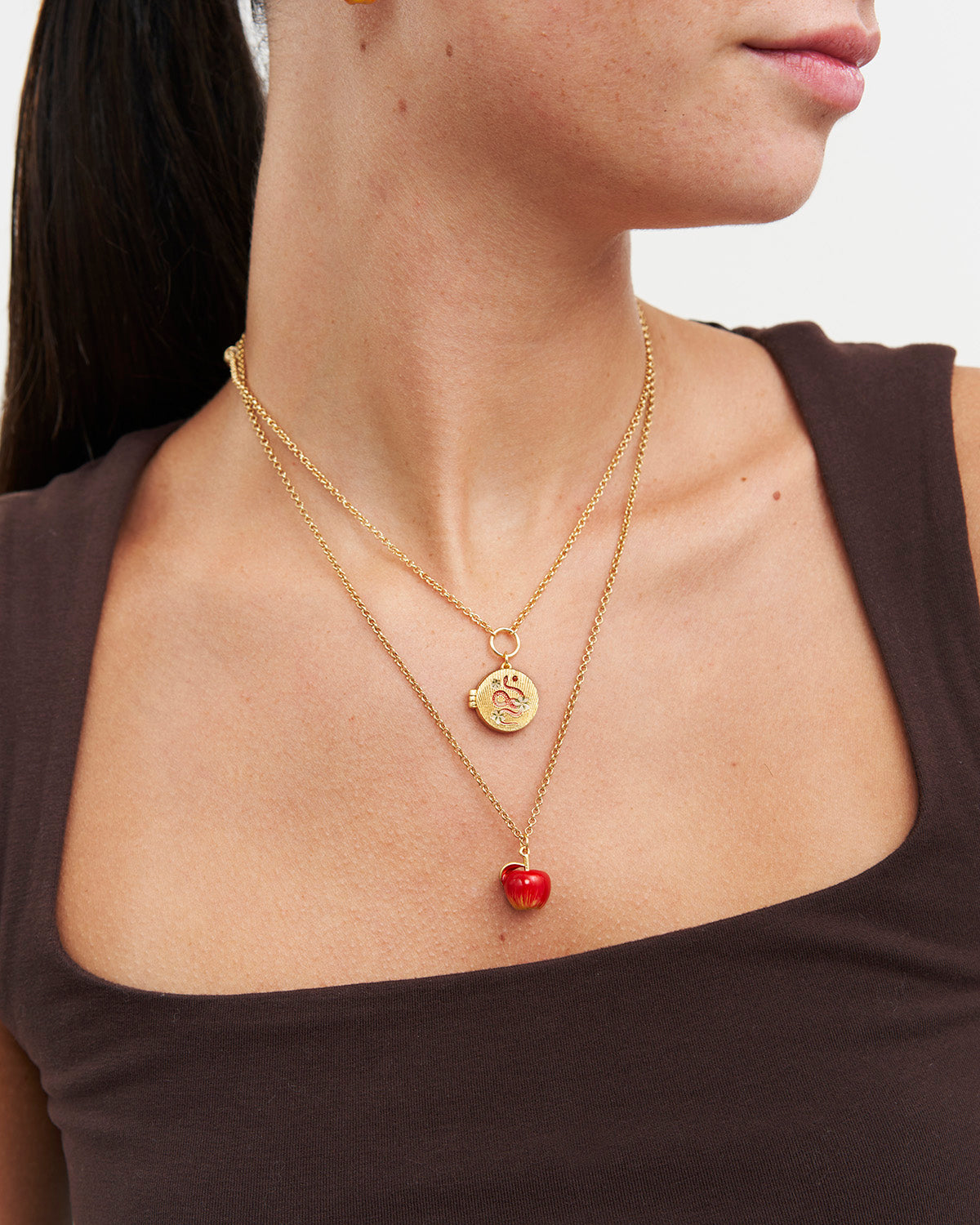 Snake & Blossom Locket Necklace in Gold