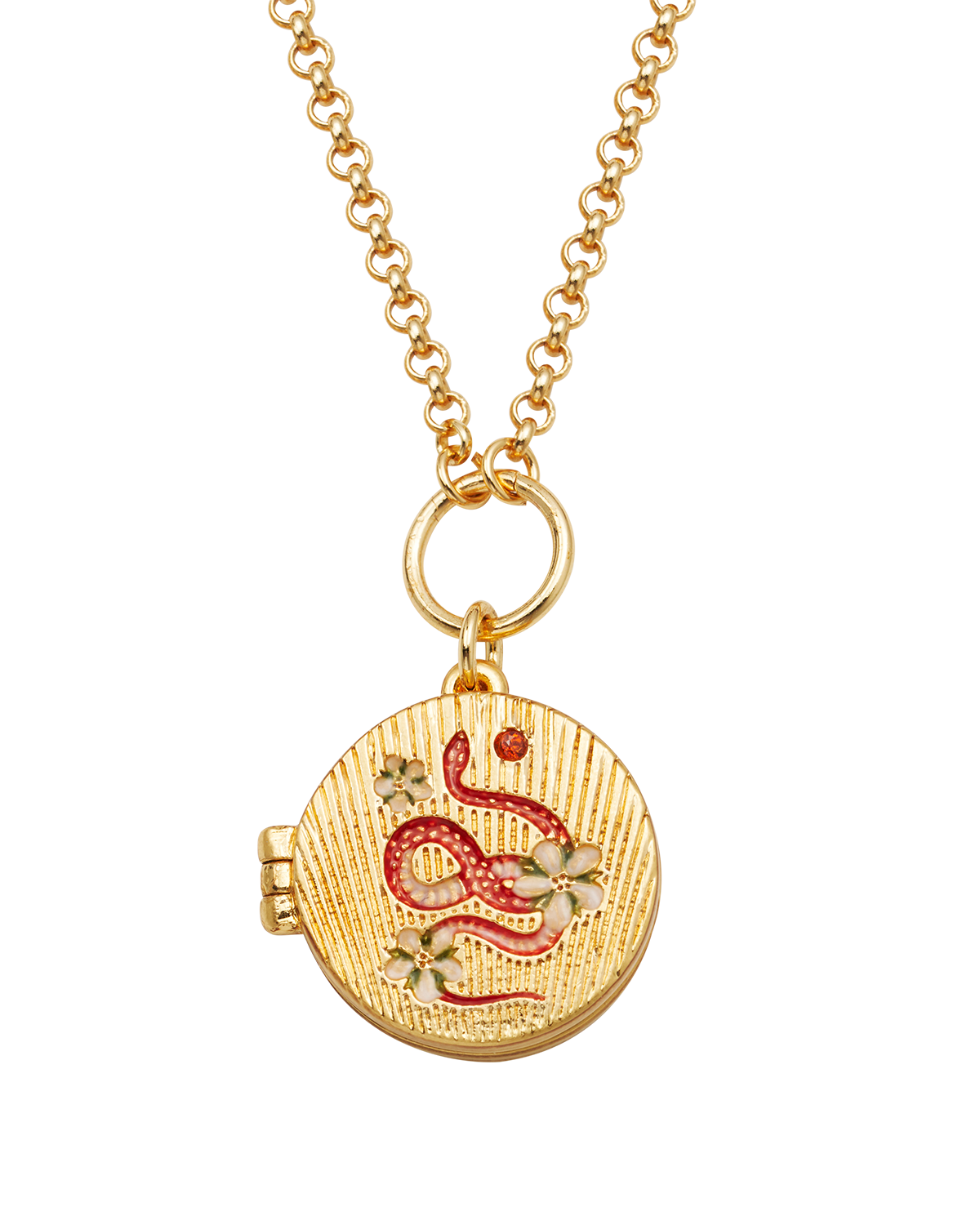 Snake & Blossom Locket Necklace in Gold