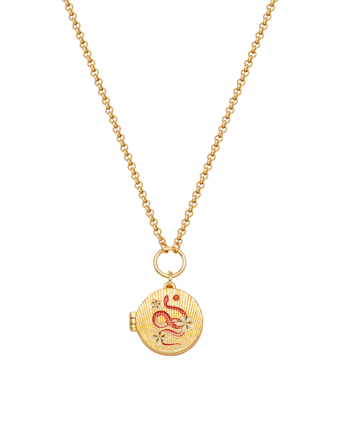 Snake & Blossom Locket Necklace in Gold