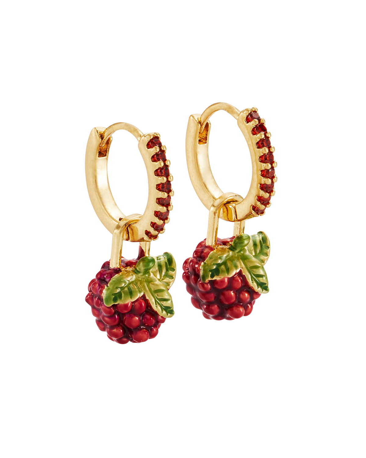 Orla Raspberry Huggie Earrings in Gold