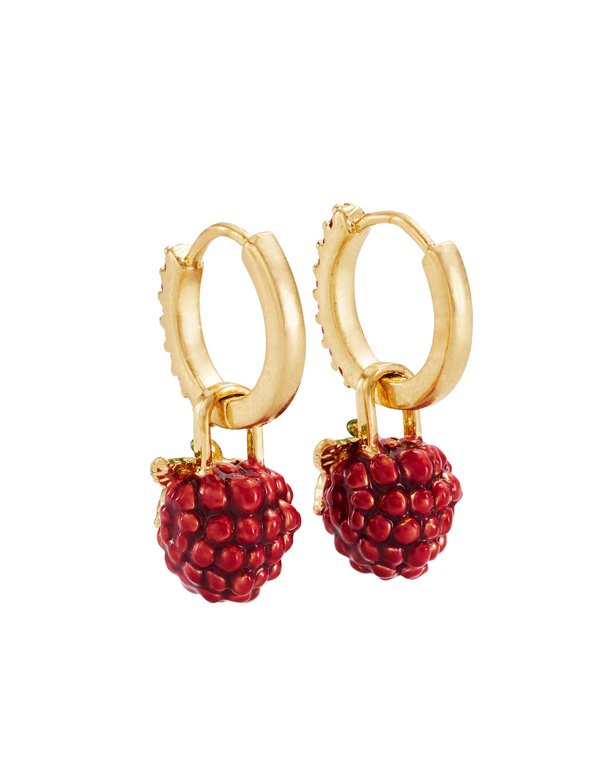 Orla Raspberry Huggie Earrings in Gold