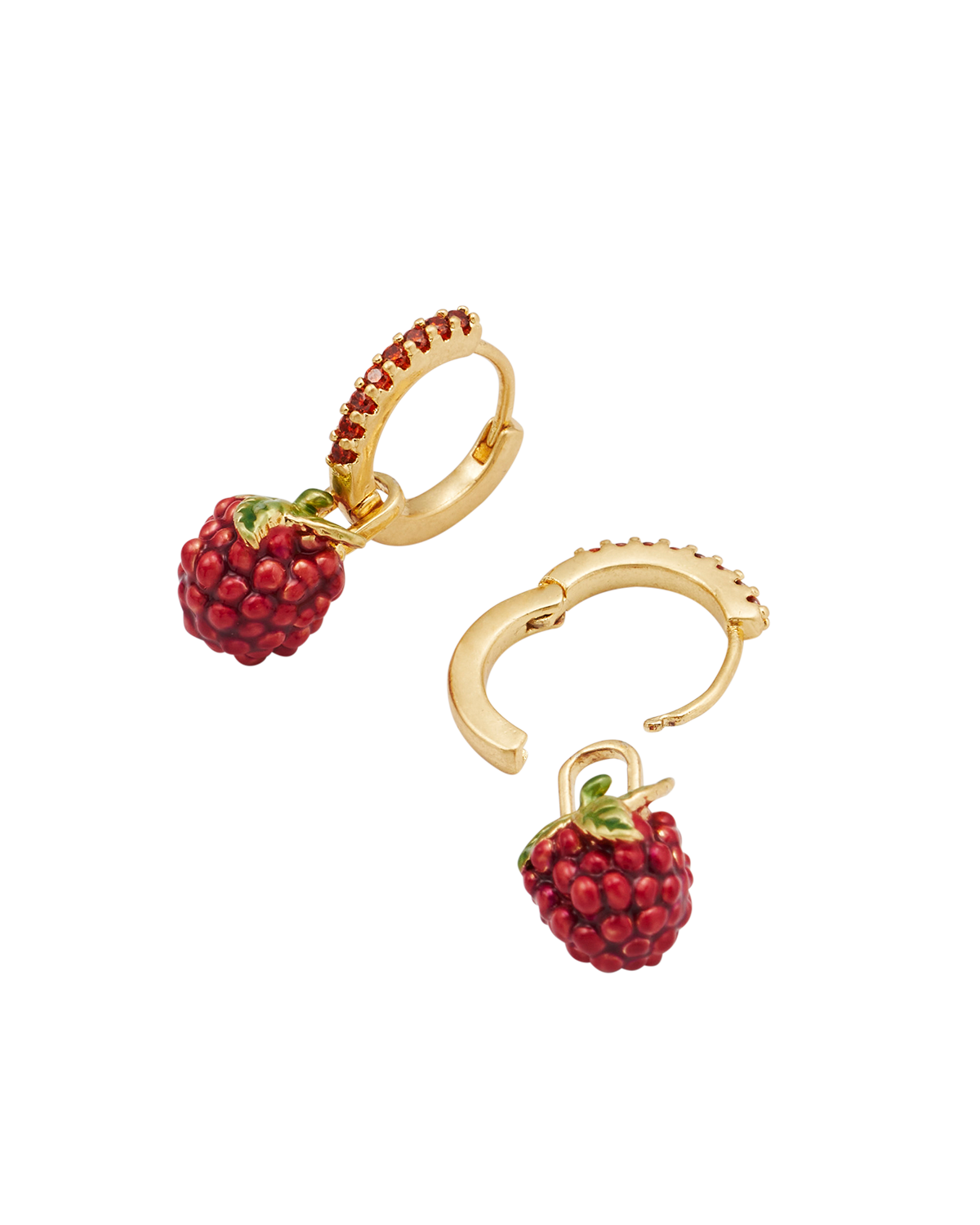 Orla Raspberry Huggie Earrings in Gold