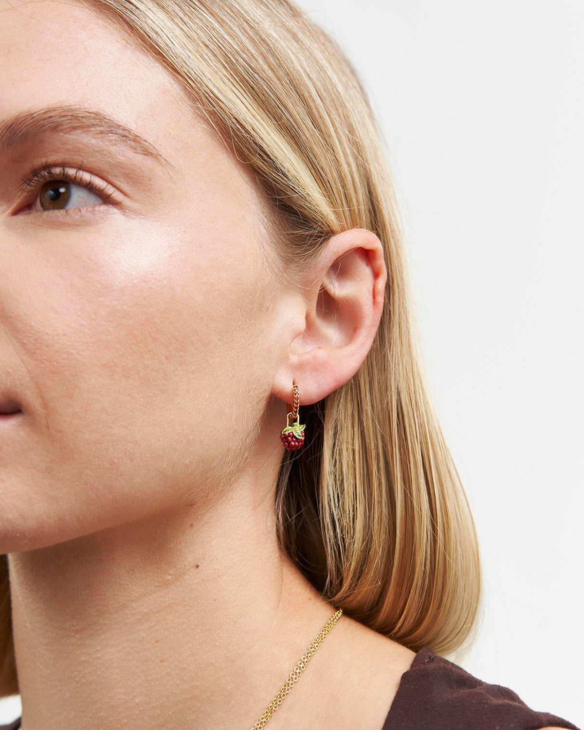 Orla Raspberry Huggie Earrings in Gold